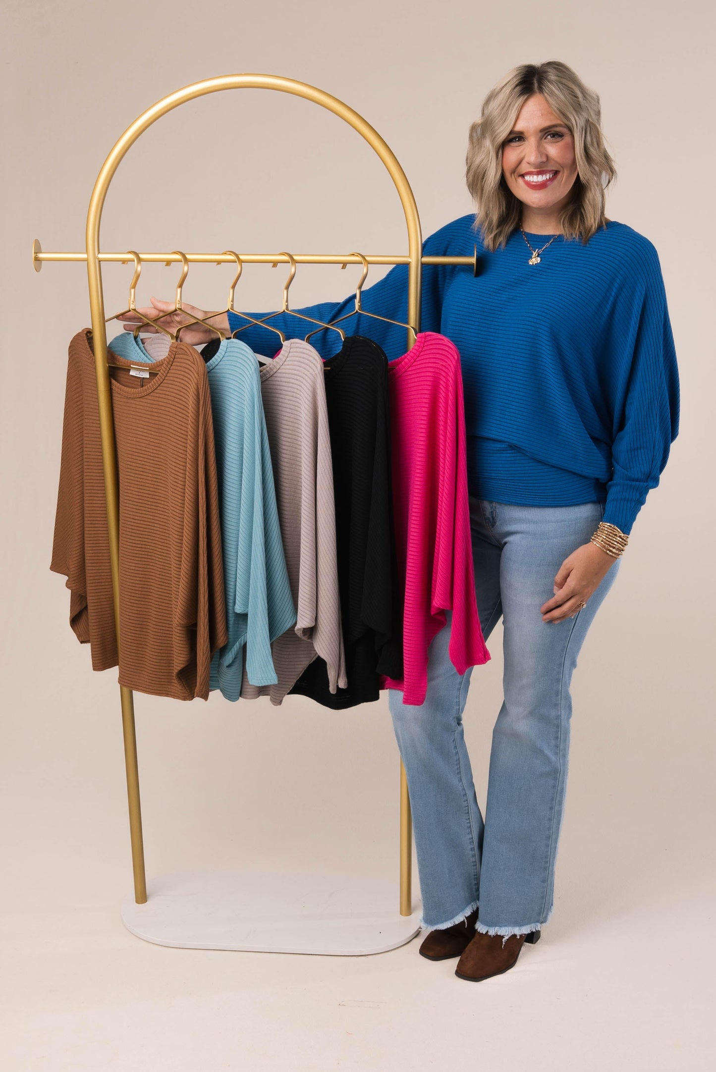Brushed Ribbed Batwing Top