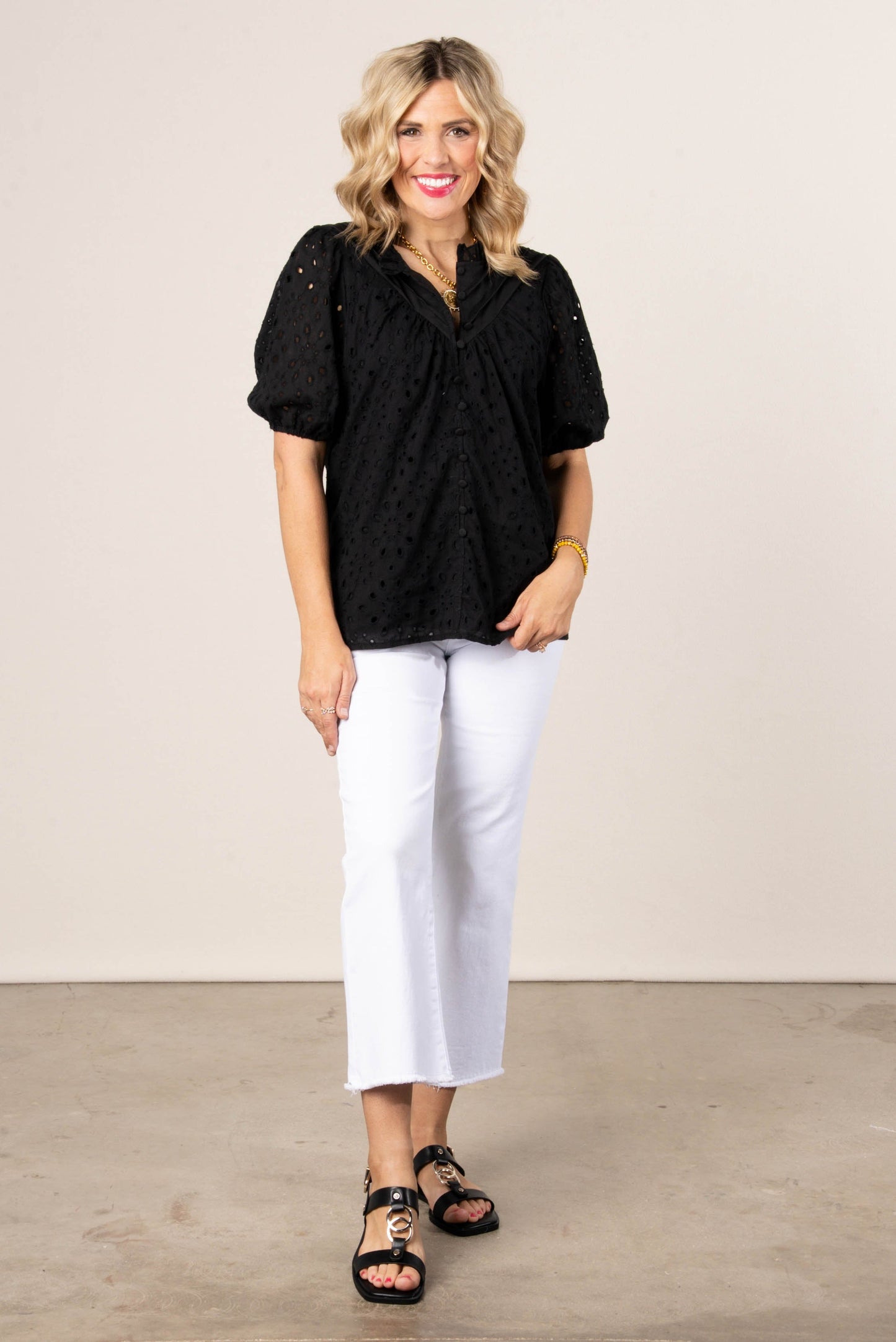 Georgia Mae Eyelet Bubble Sleeve Blouse