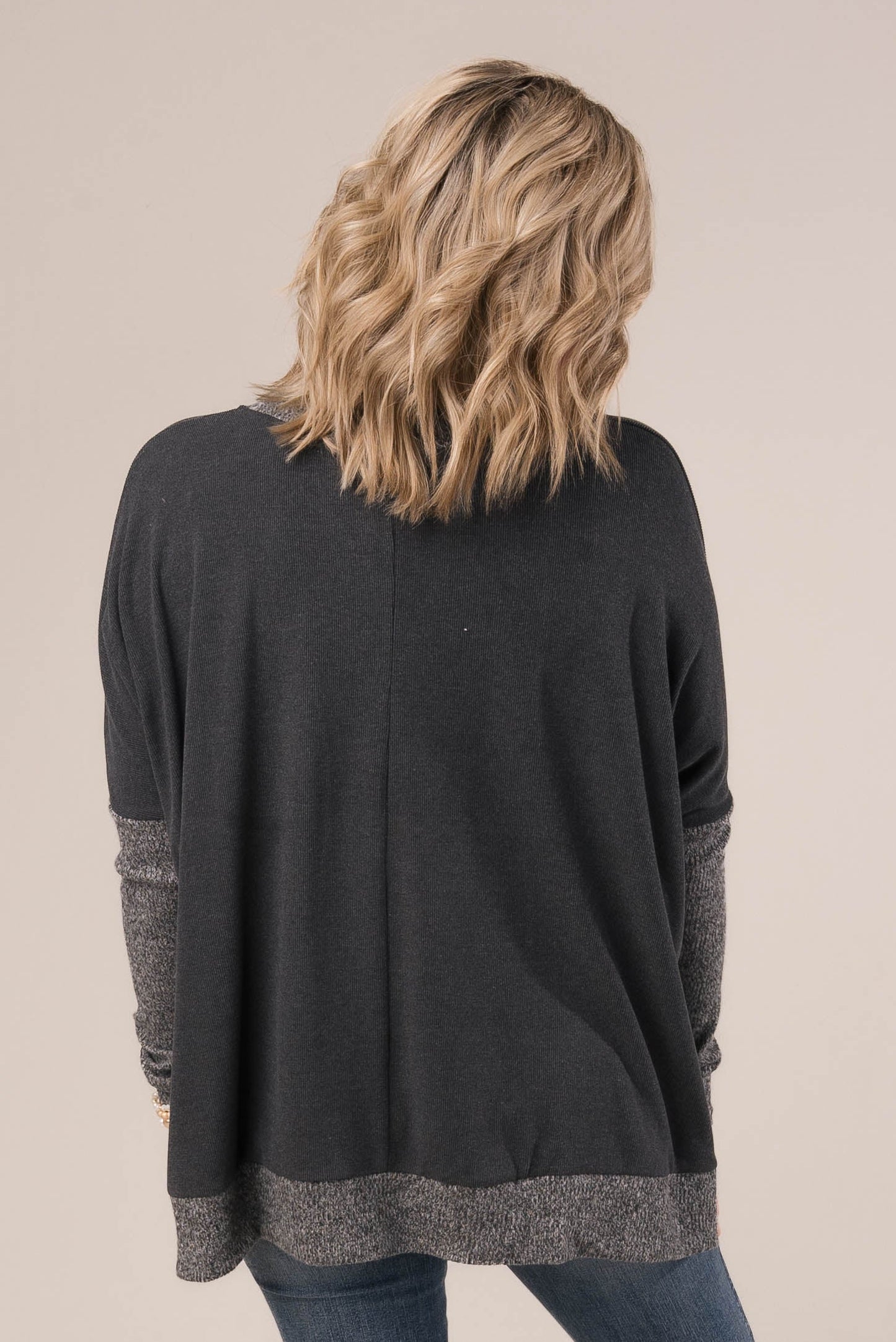 Mixed Knit Thumbhole Cuff Top *Final Sale*