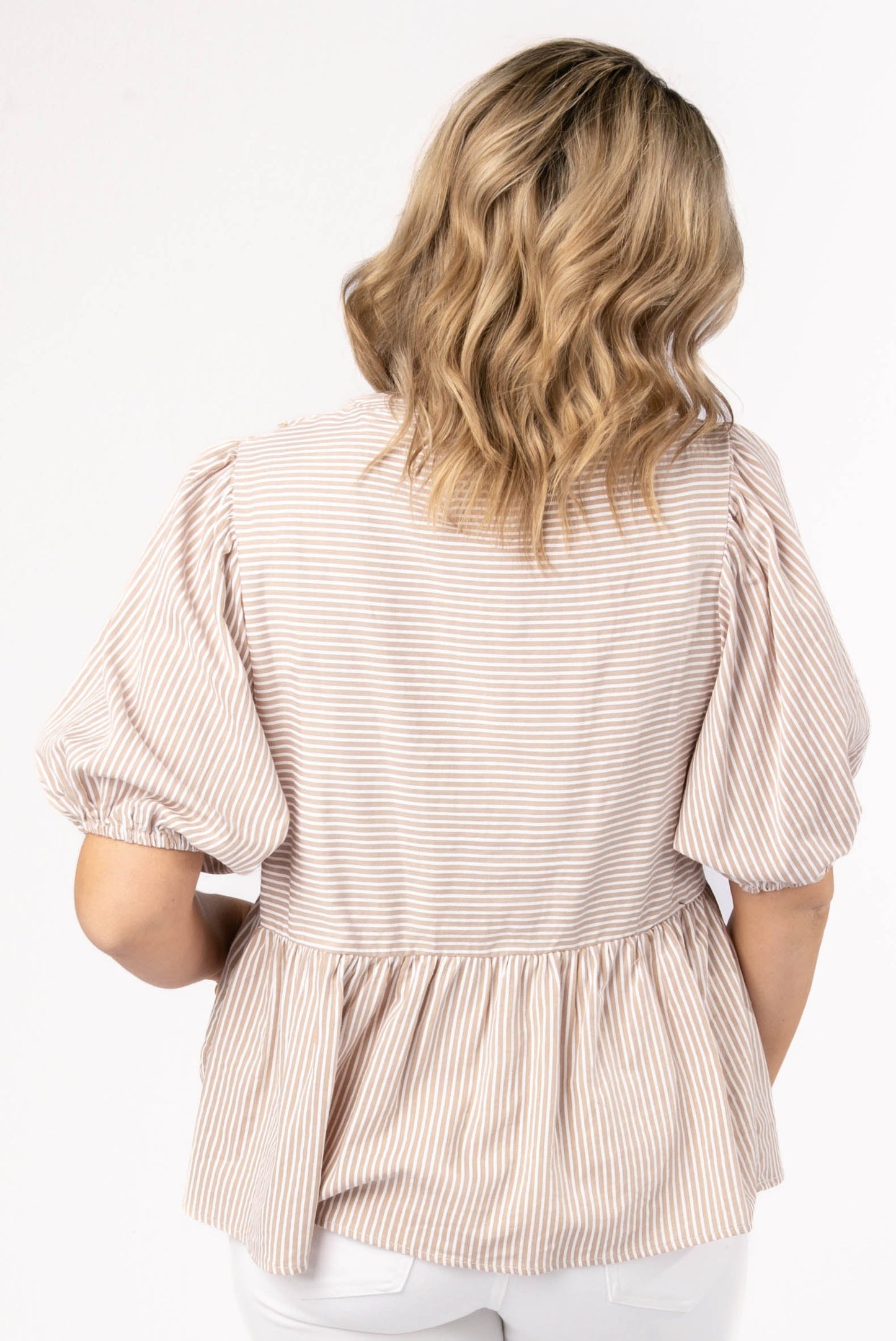 Striped Lace Trim Peplum Top