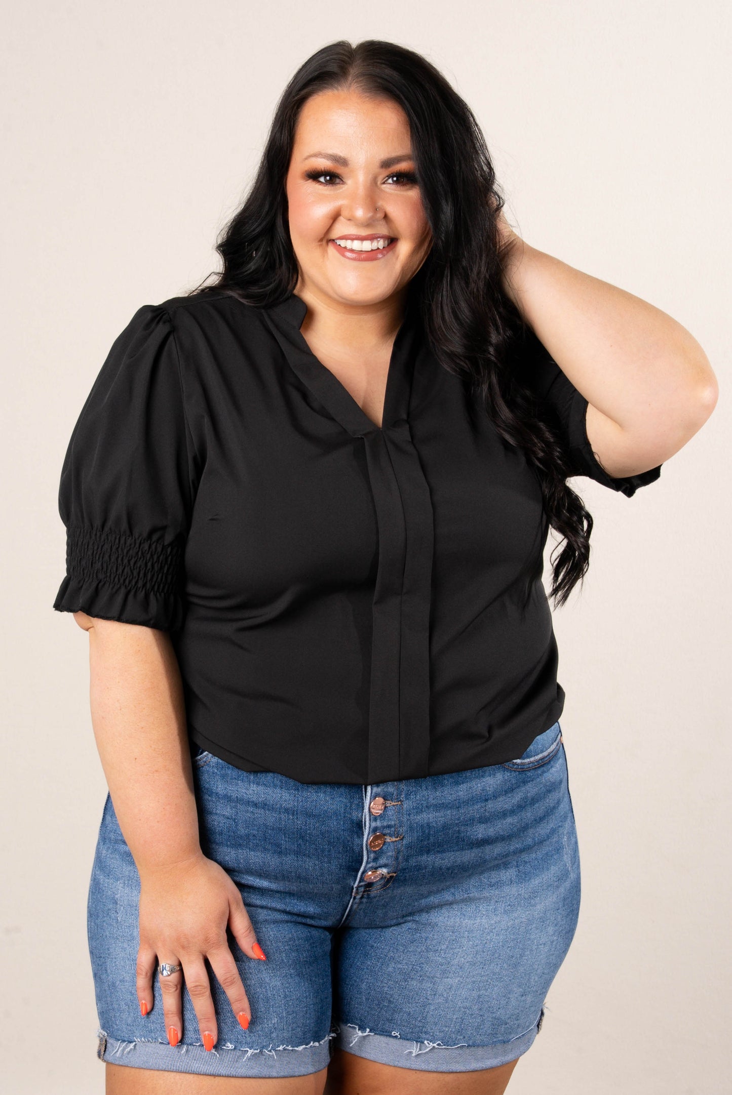 Pleat Front Smocked Sleeve Blouse *Final Sale*