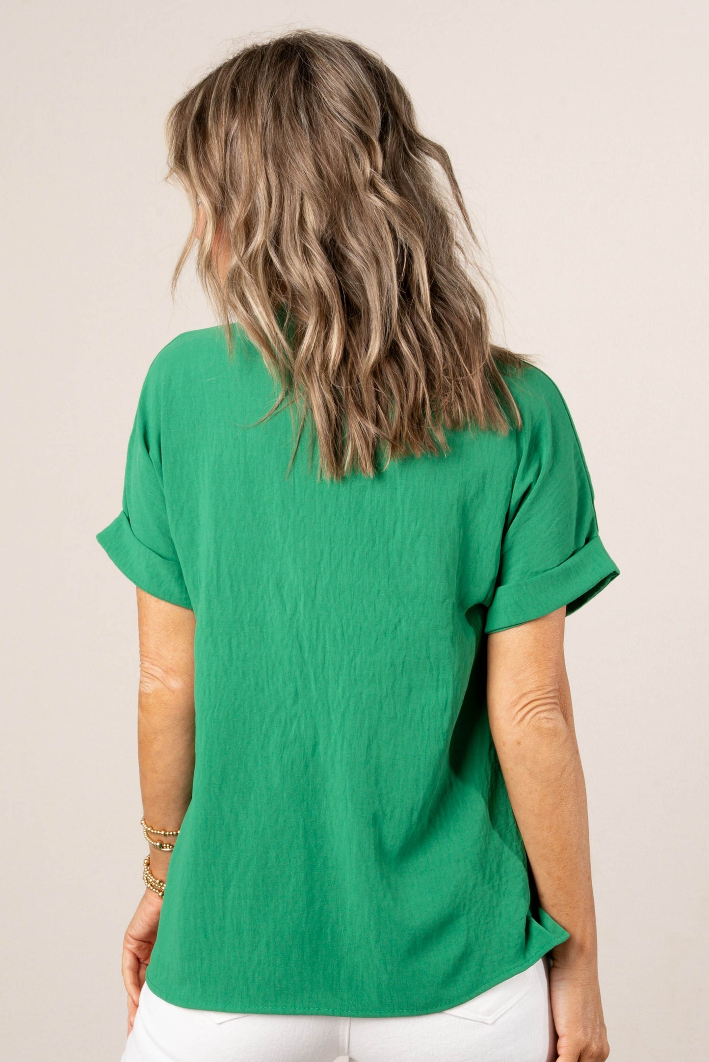 Front Pleat Cuffed Sleeve Top