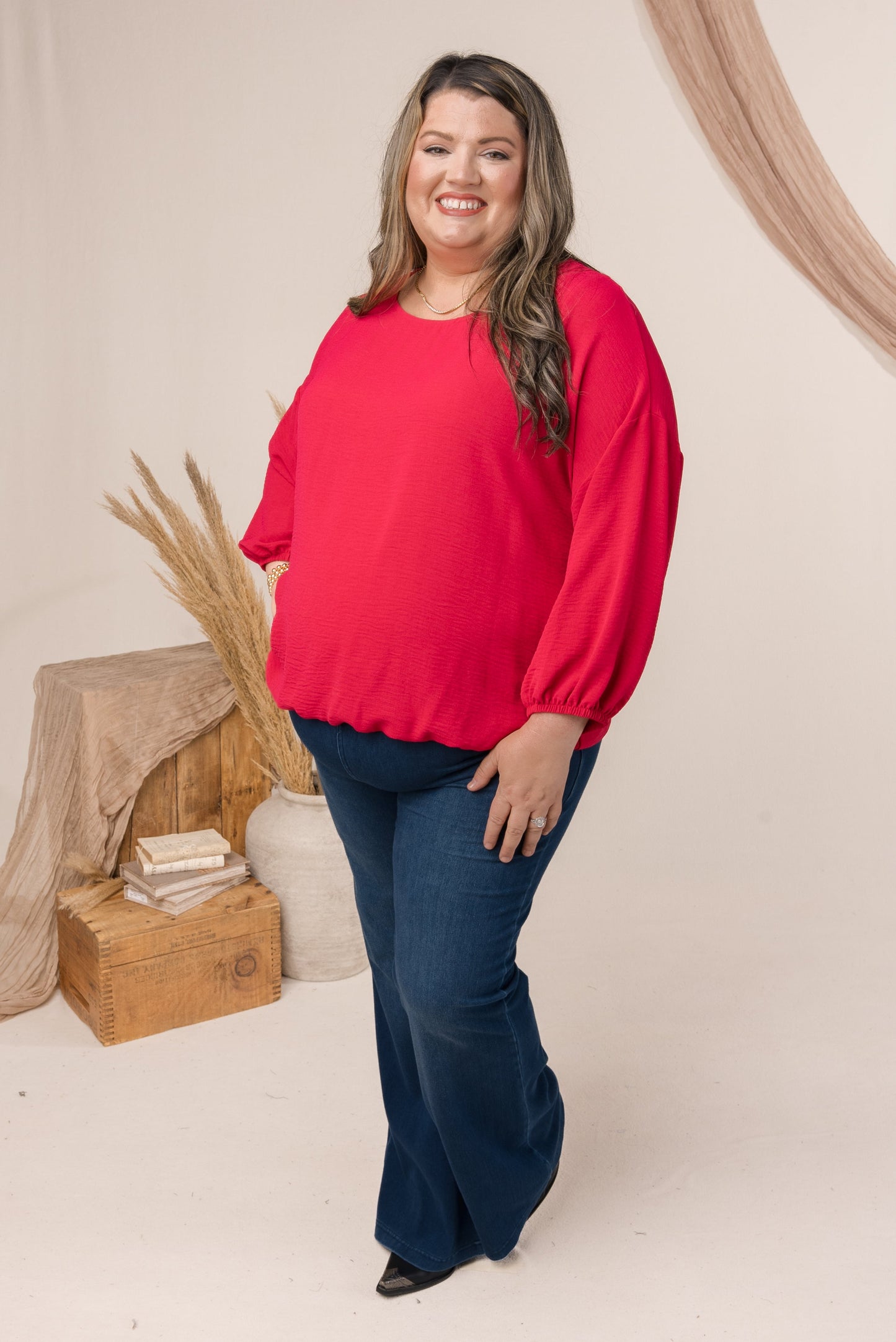 Crinkle Knit Bubble Hem Blouse *Final Sale*