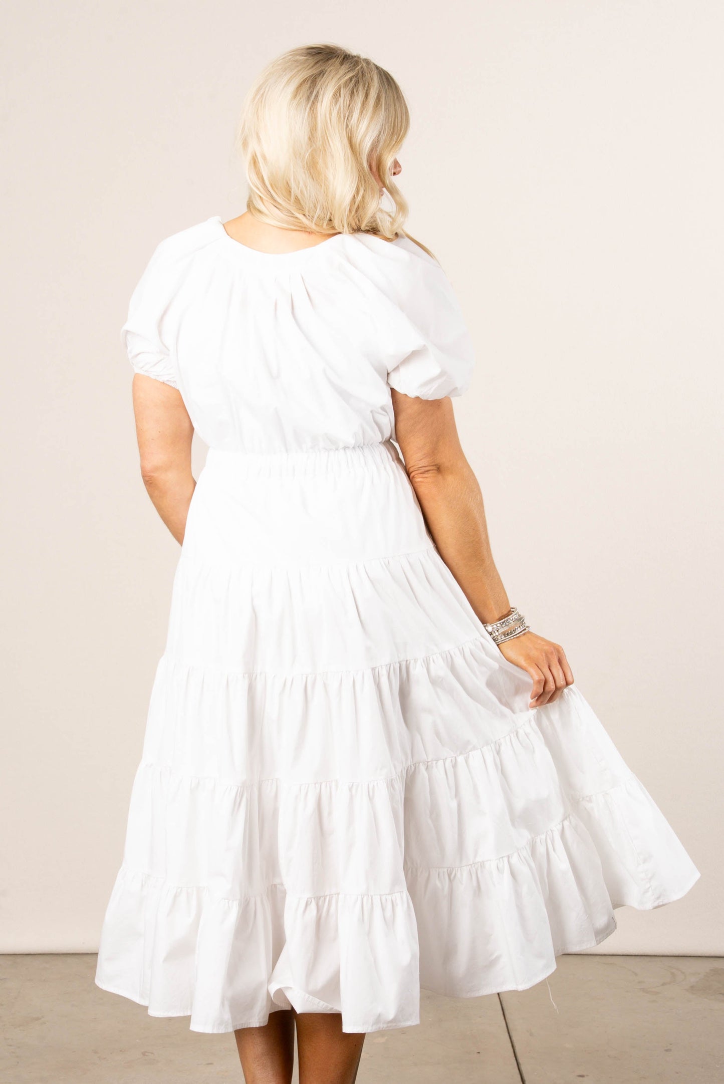 Gathered Detail Tiered Midi Dress