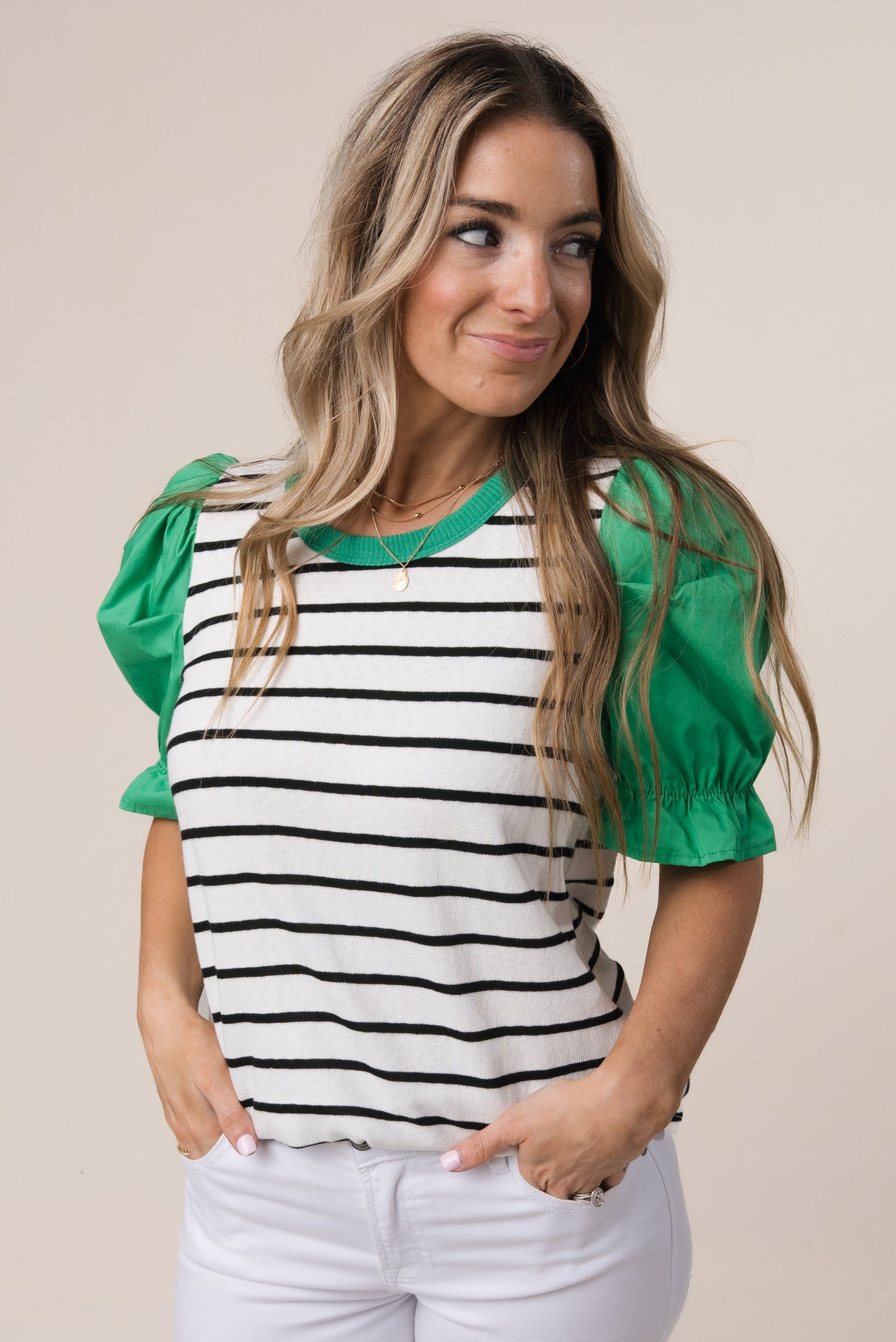 Striped Contrast Sleeve Top *Final Sale*