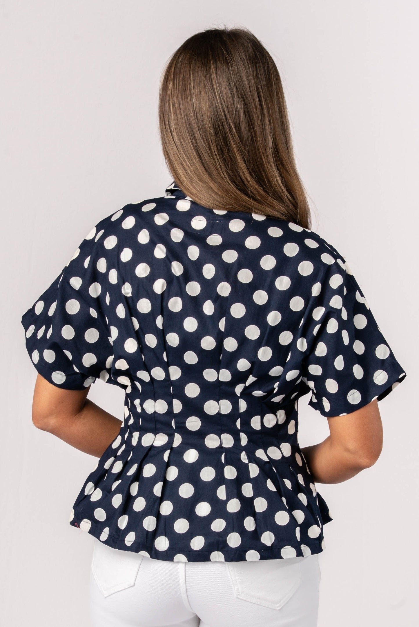 Polka Dot Pleated Waist Blouse
