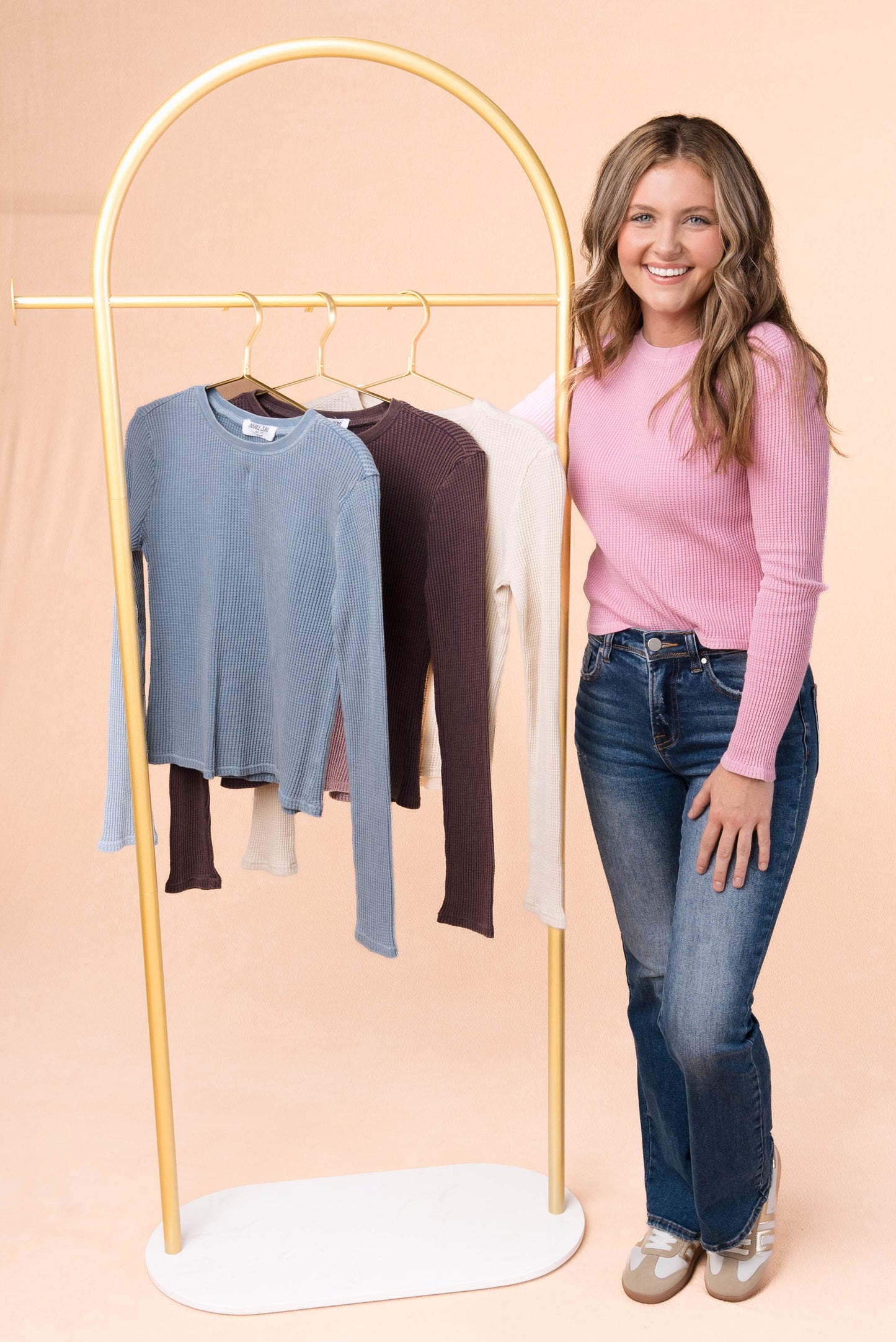 Washed Waffle Knit Top