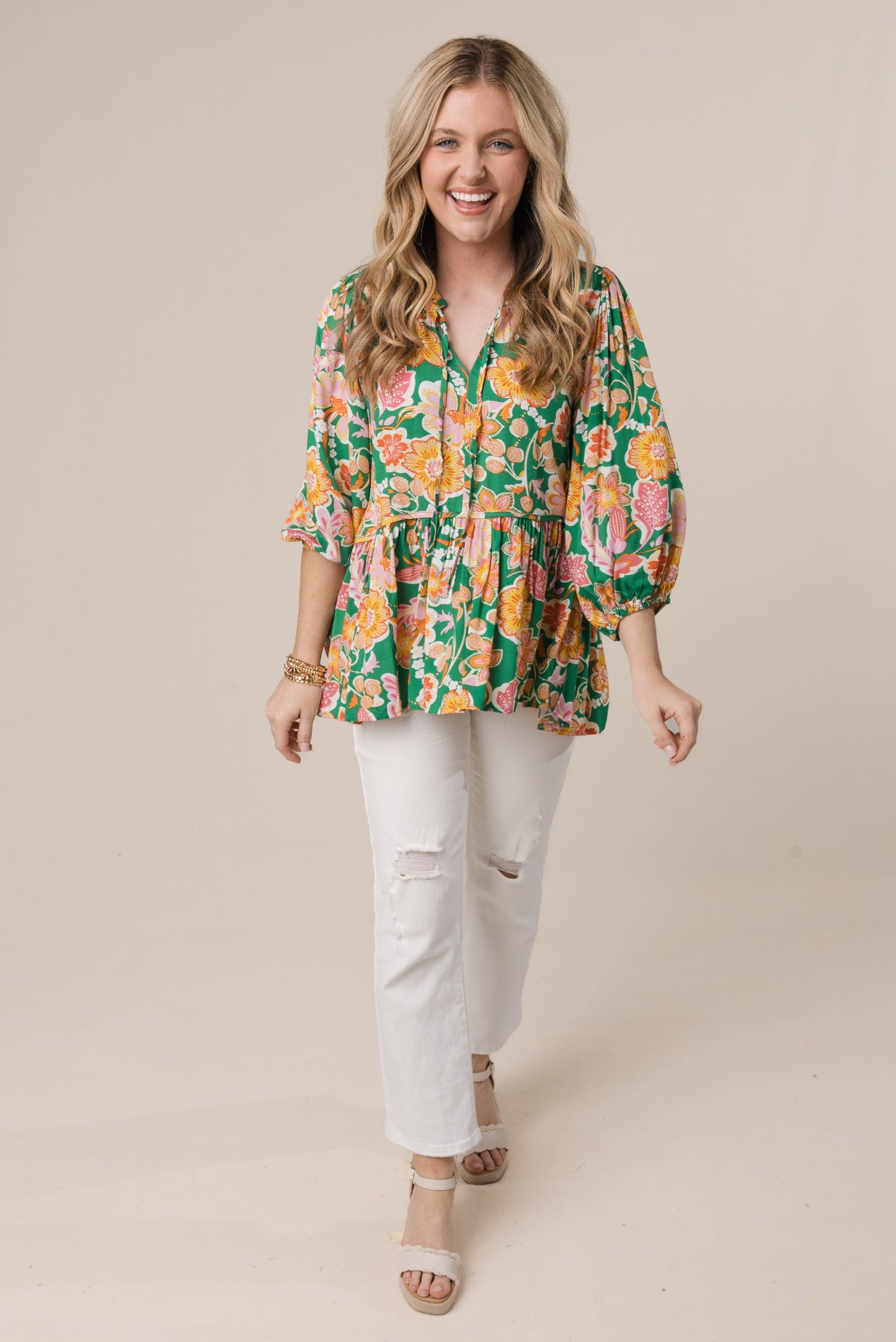 Floral Tie Neck Babydoll Top