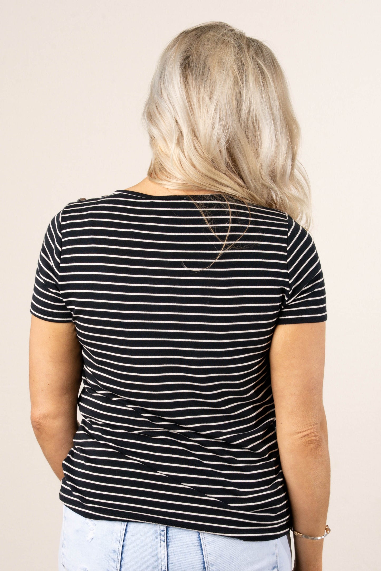 Striped Button Shoulder Top