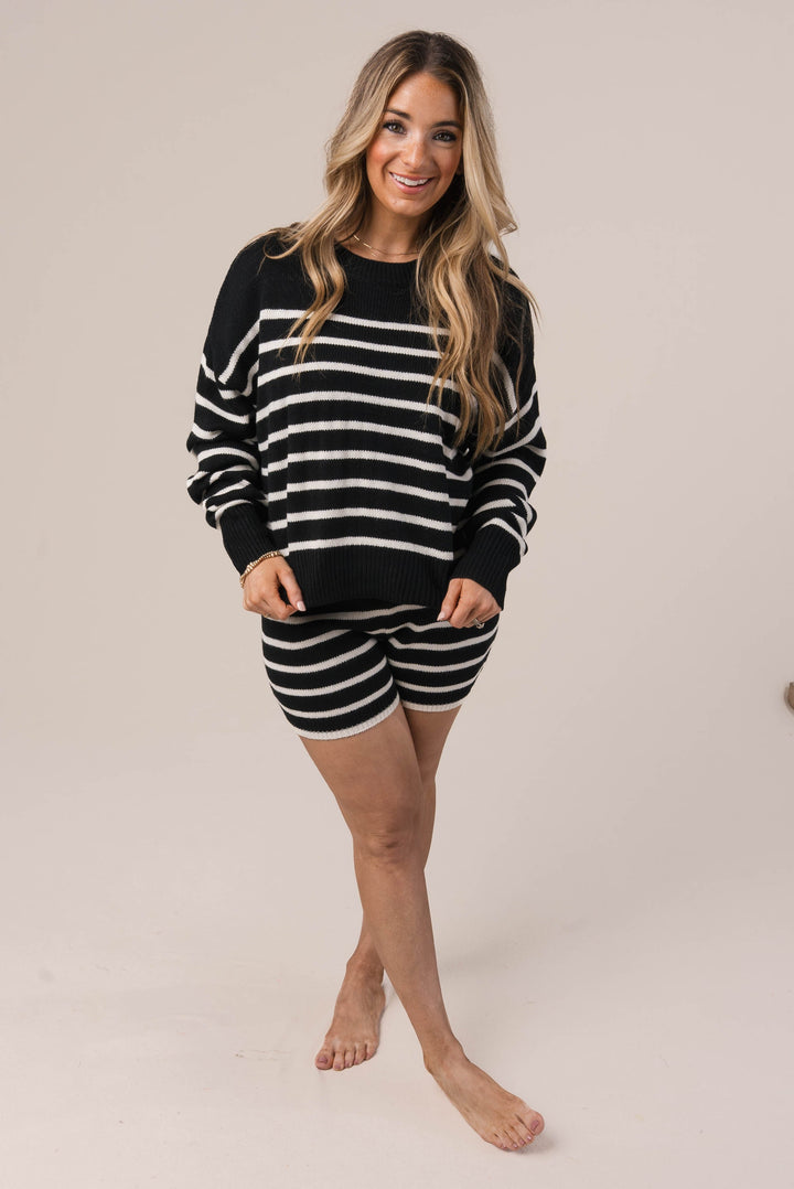 Striped Sweater + Shorts Lounge Set