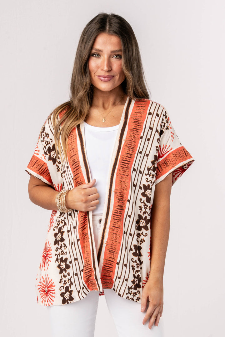 Abstract Border Print Kimono