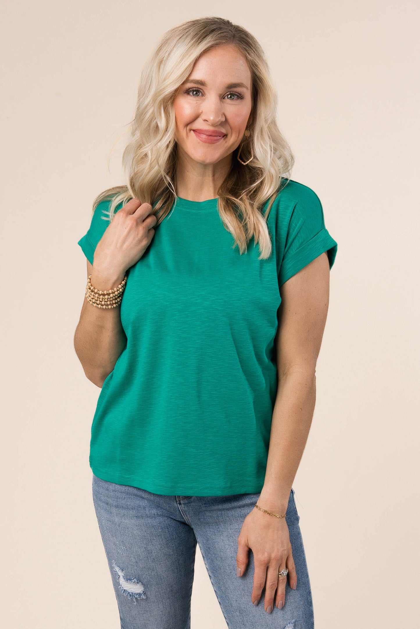 Slub Knit Cuffed Sleeve Top
