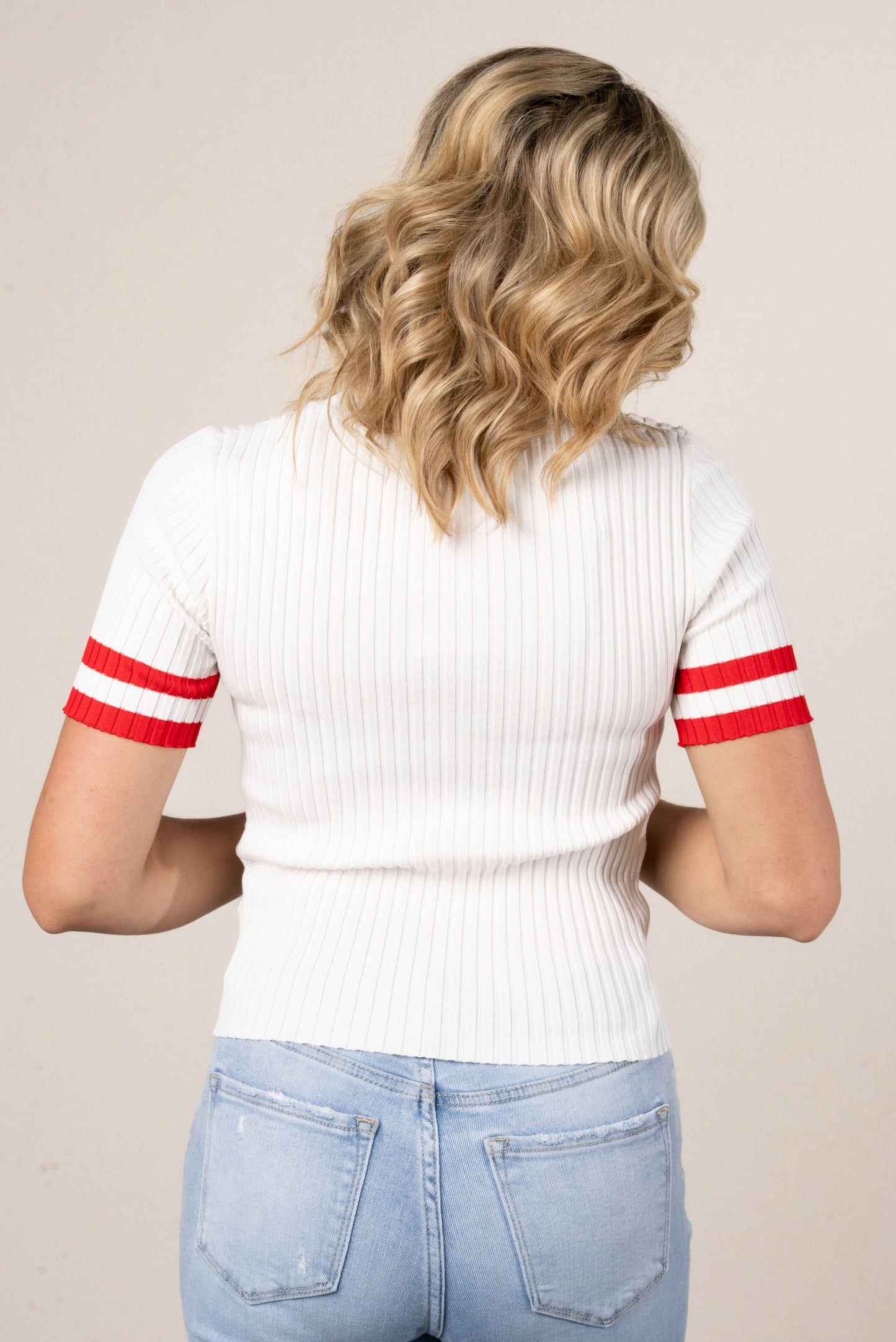 Ribbed Striped Sleeve Sweater