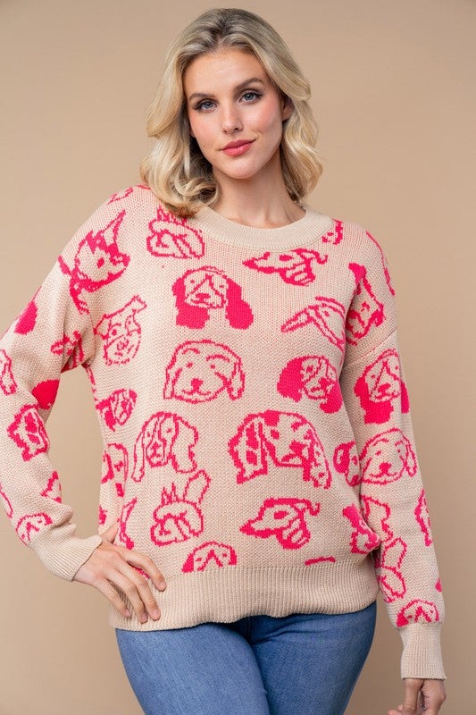 Puppy Knit Drop Shoulder Sweater *Final Sale*