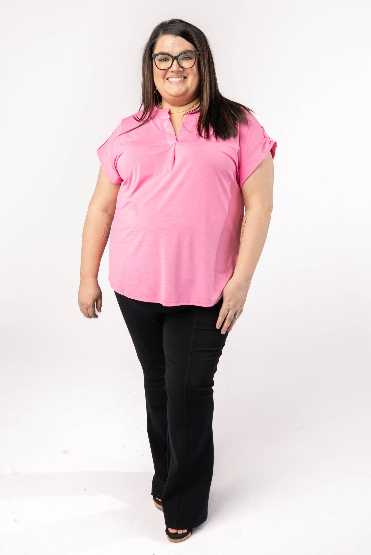 Liz Solid Short Tab Sleeve Top