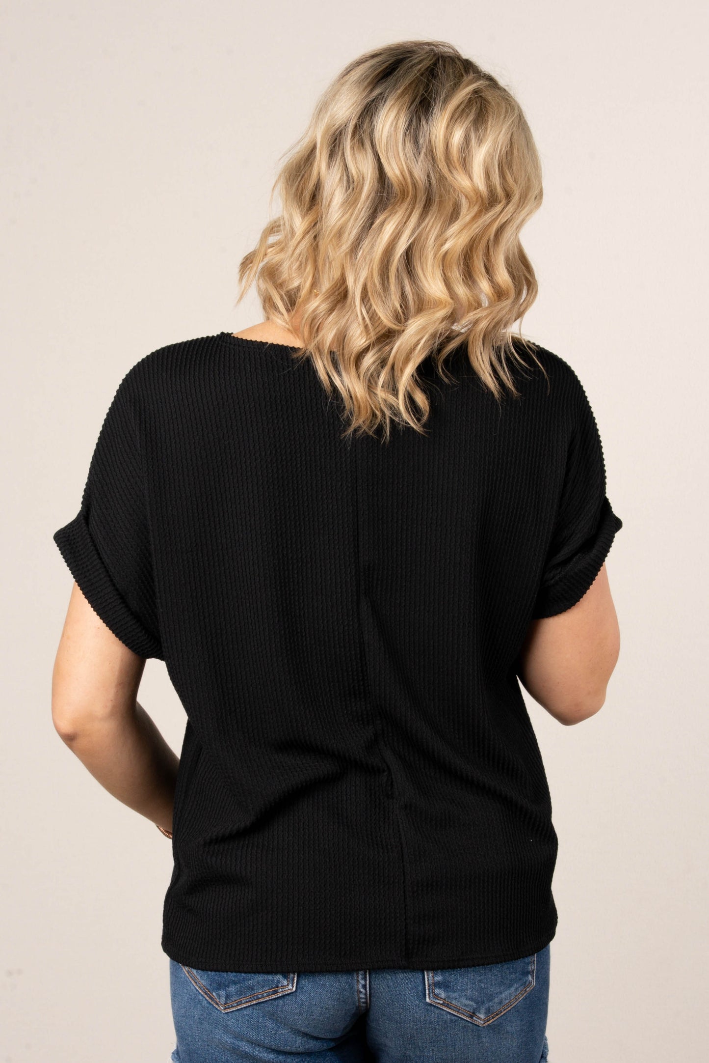 Ribbed Cuff Sleeve Dolman Top