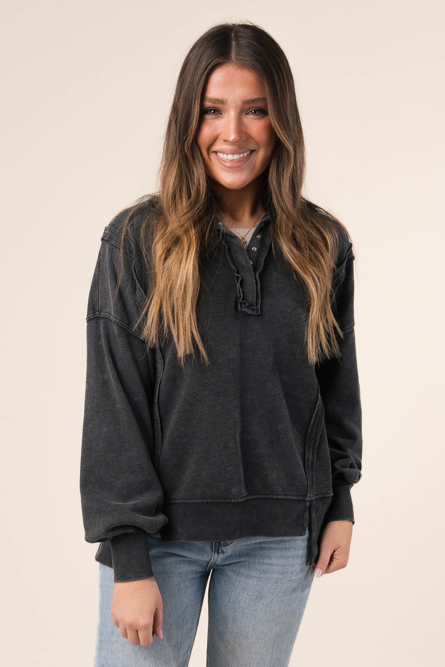 Mineral Washed Half Snap Pullover