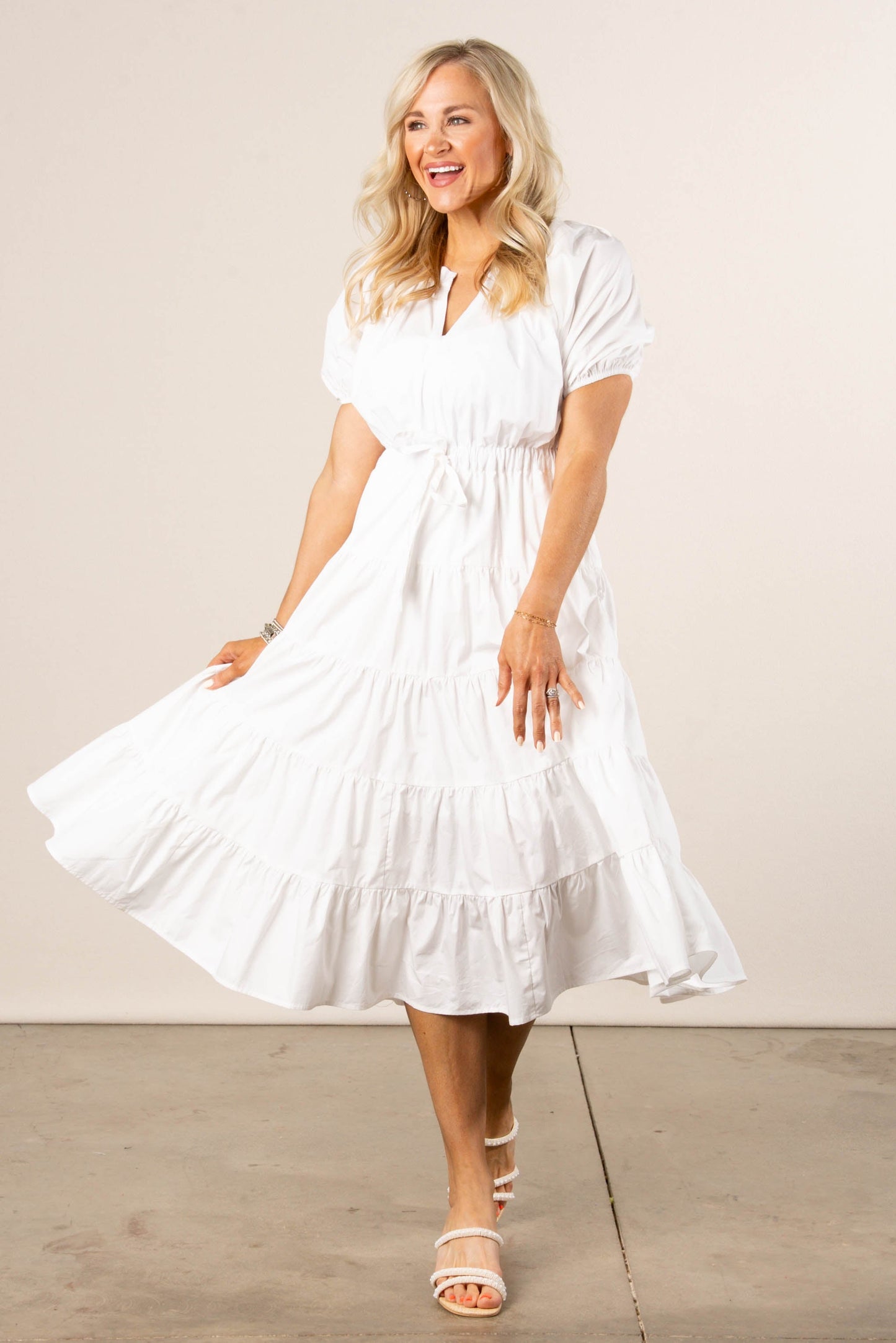 Gathered Detail Tiered Midi Dress