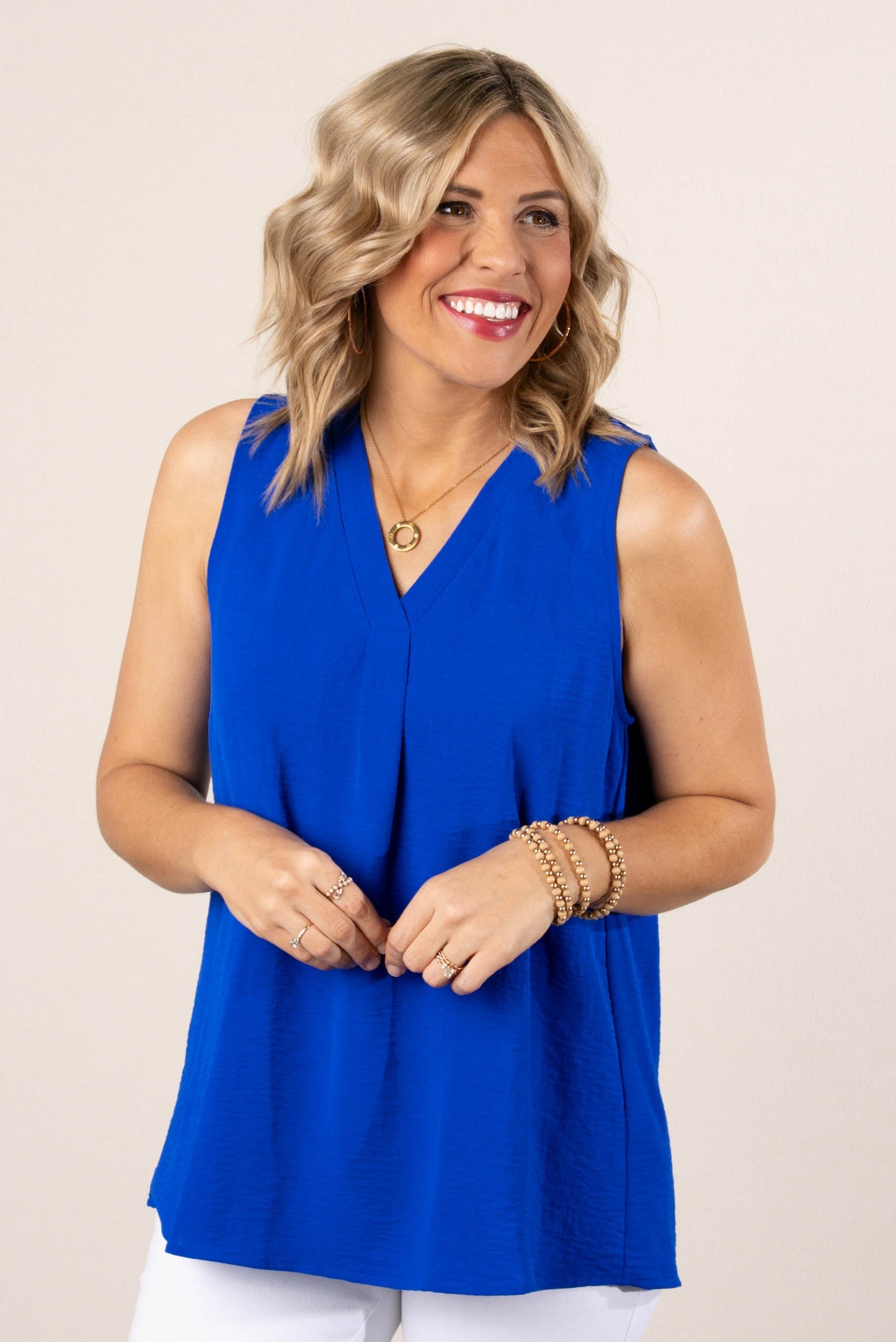 Pleat Front Sleeveless Blouse *Final Sale*