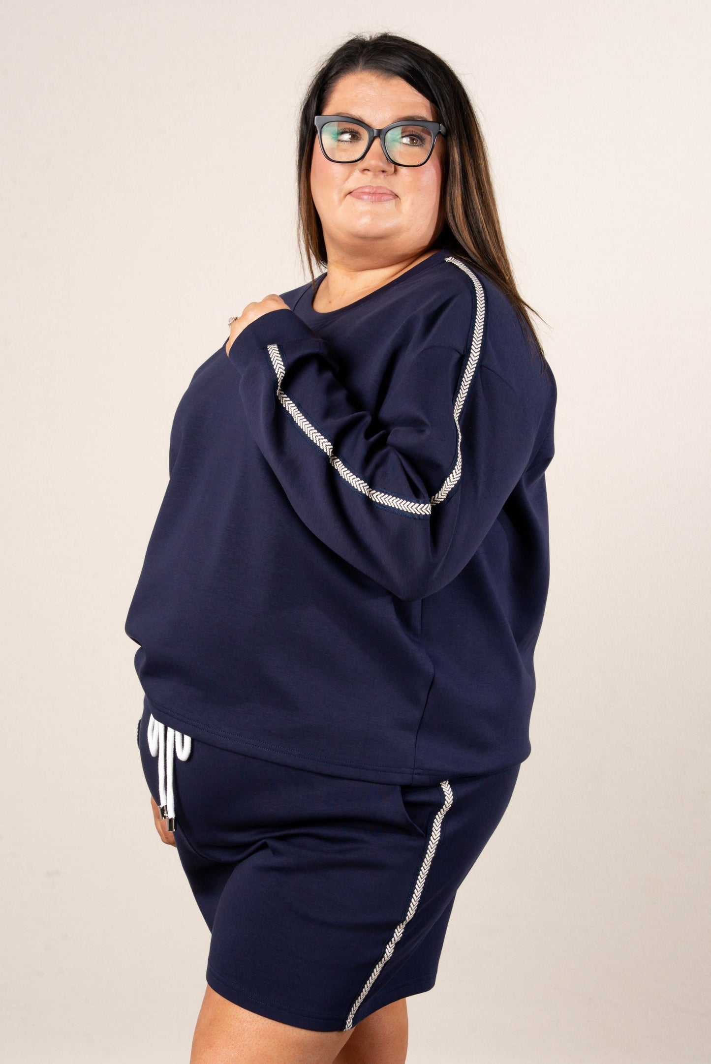 Contrast Stitch Pullover + Shorts Set
