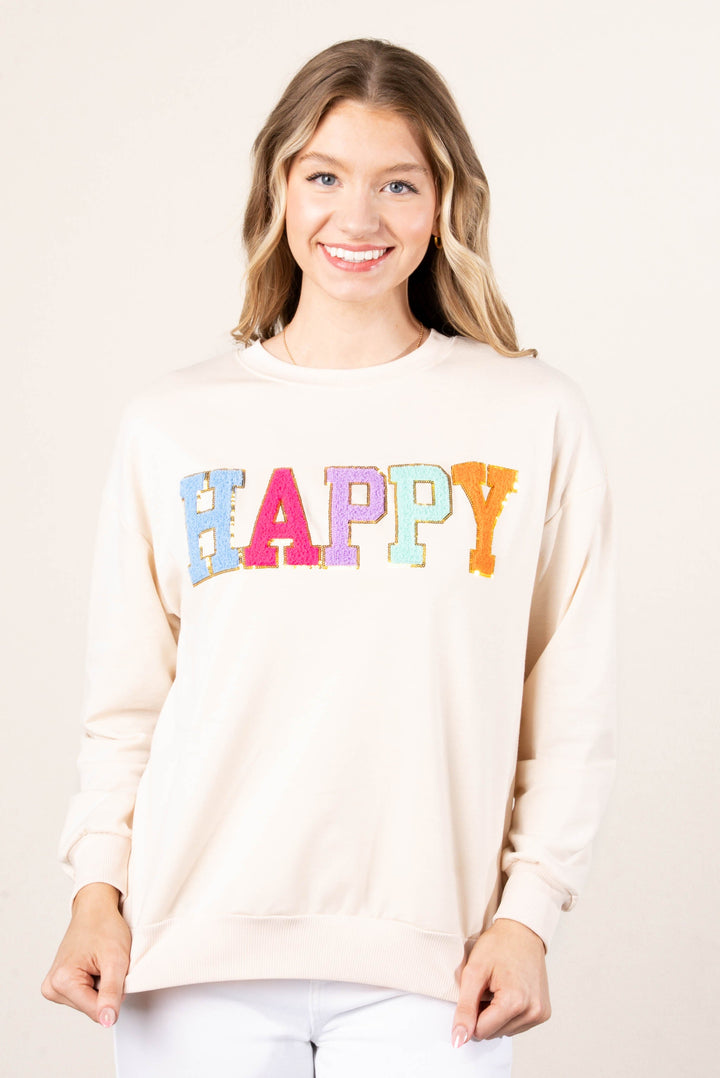 Happy Chenille Patch Graphic Pullover