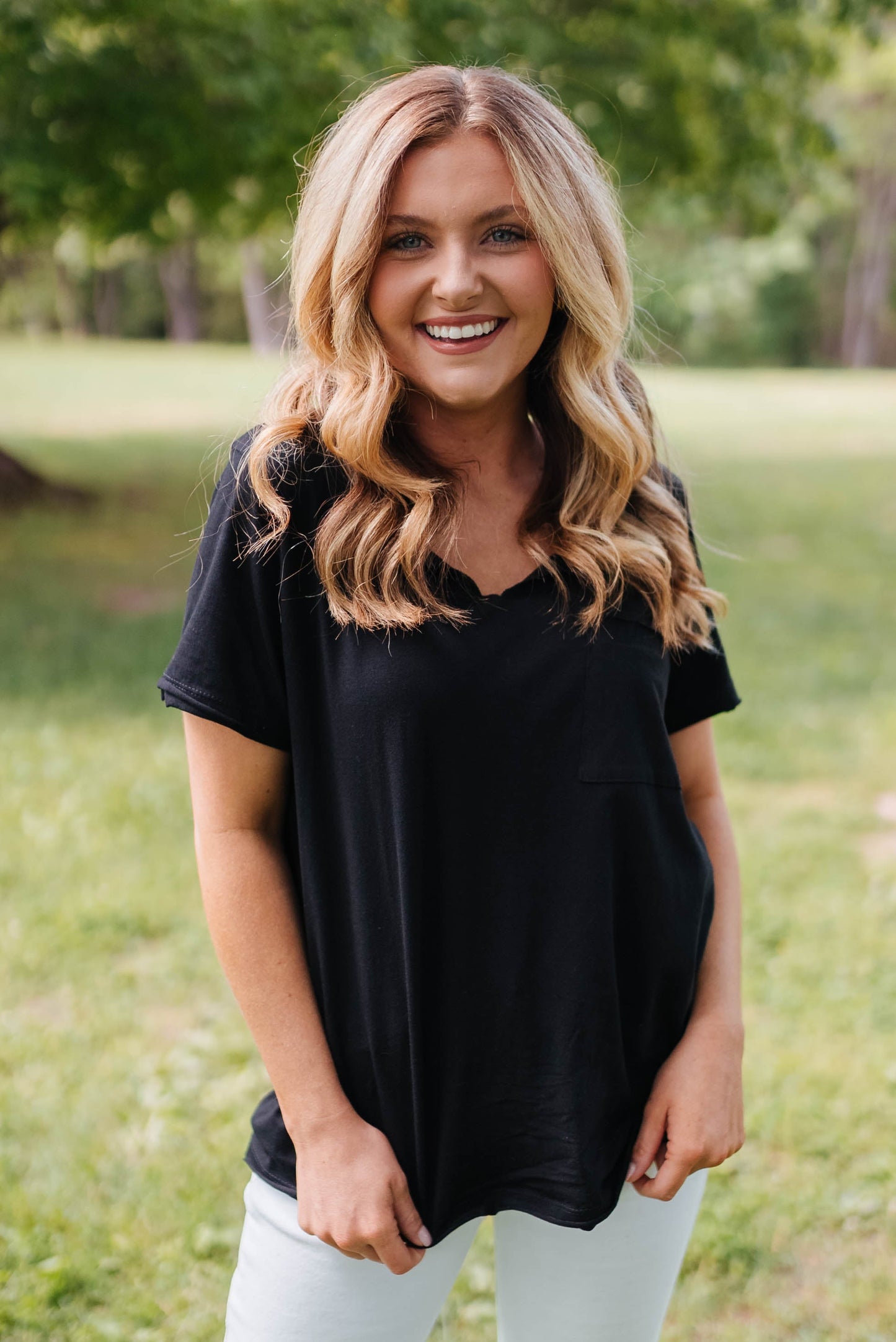 Notched Neck Pocket Tee