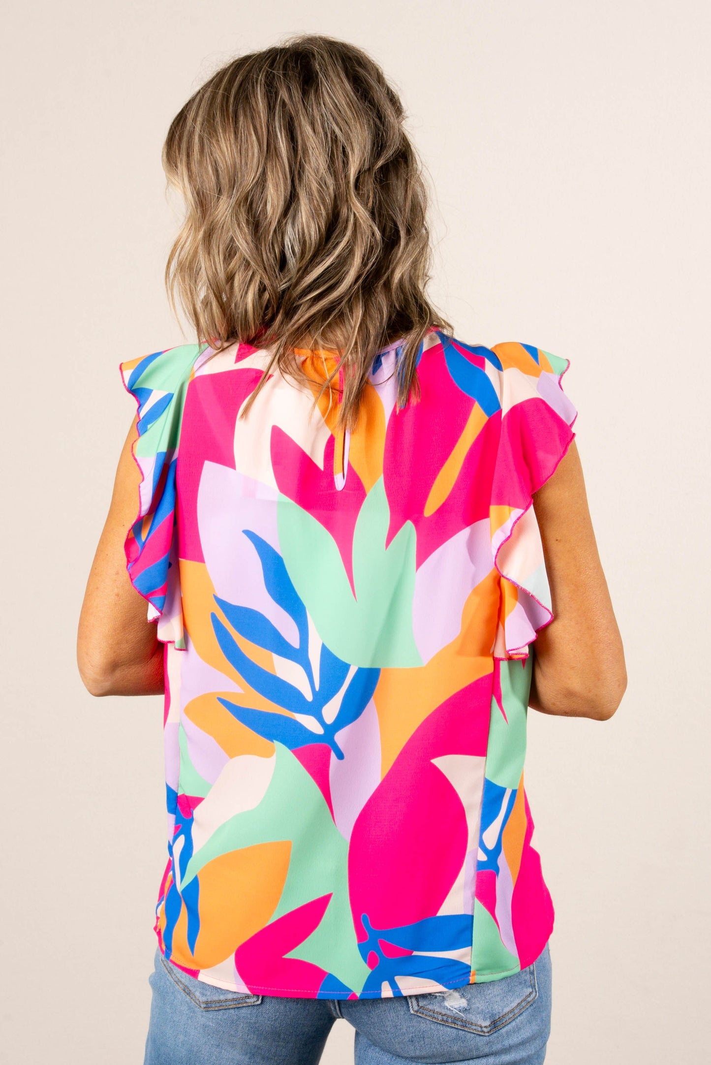 Tropical Ruffle Detail Top