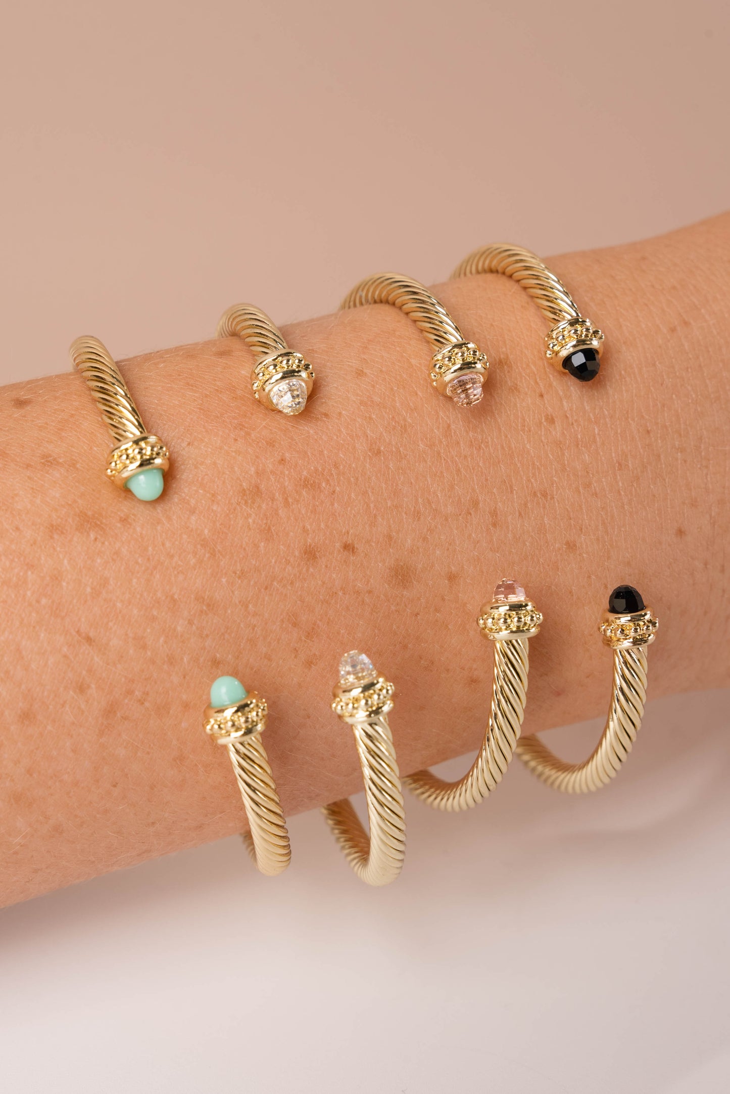 CZ And Natural Stone Cuff Bracelet