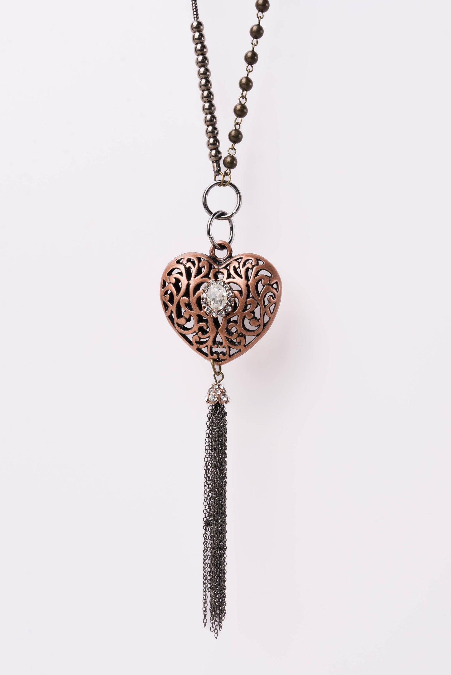 Mix Chain Filigree Heart Pendant Necklace