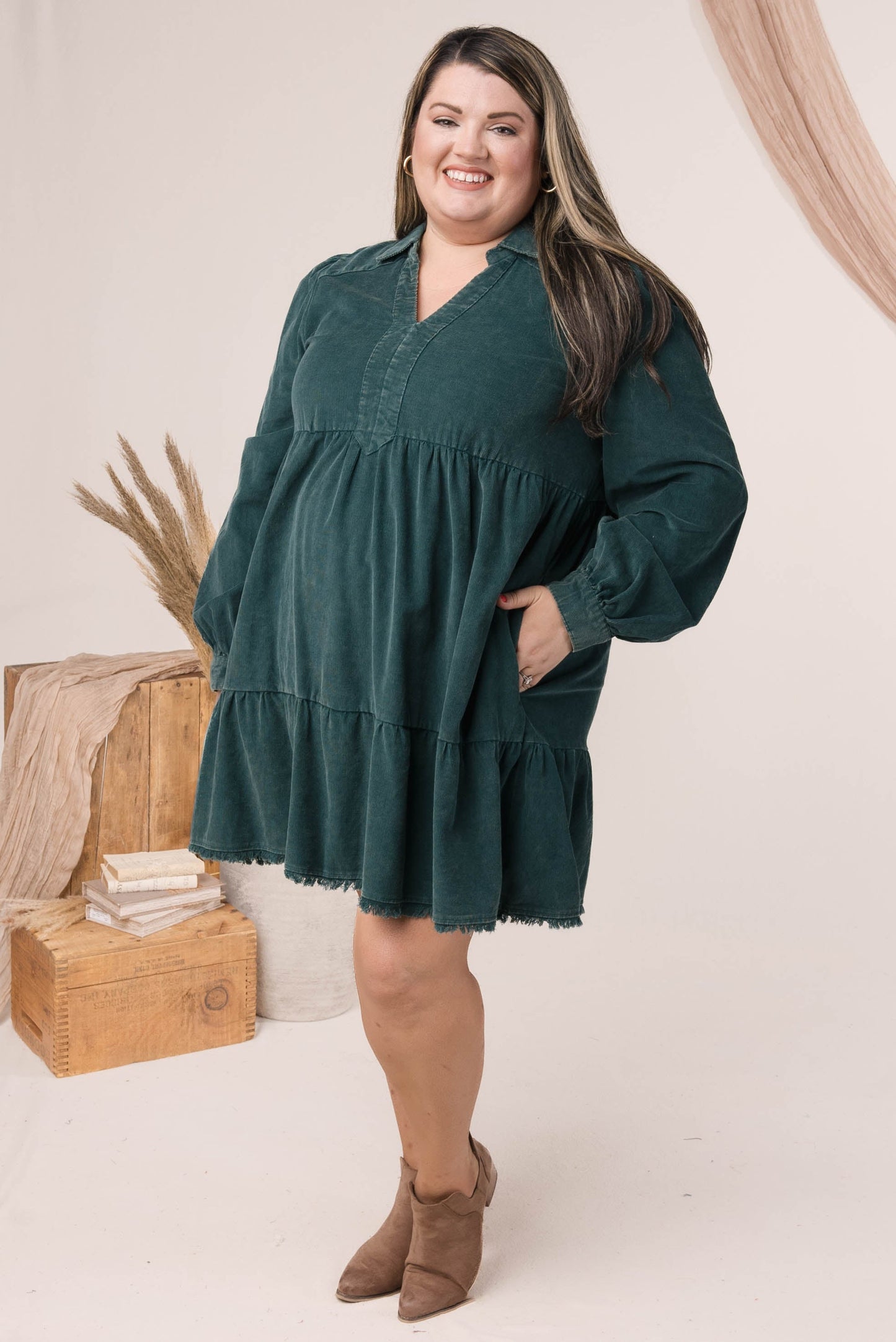 Washed Corduroy Tiered Dress