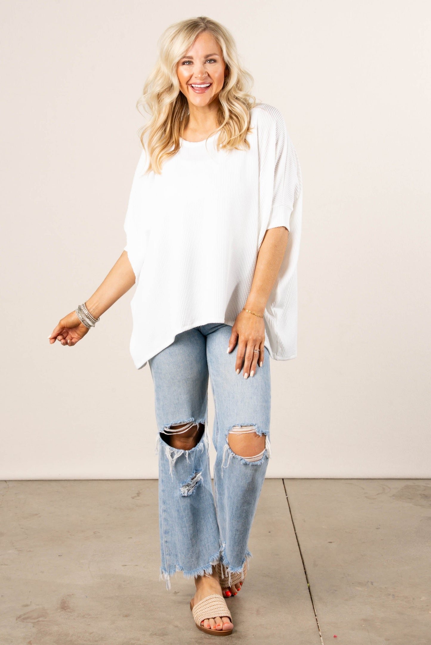Ribbed Dolman Poncho Tunic Top