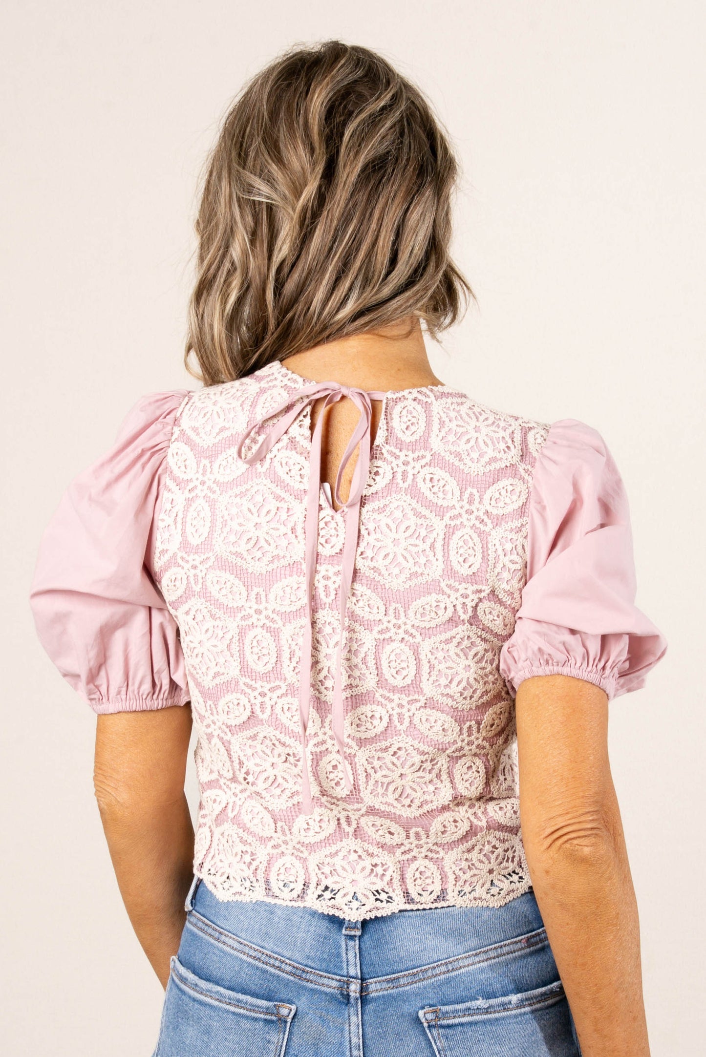 Crocheted Bodice Tie Back Top