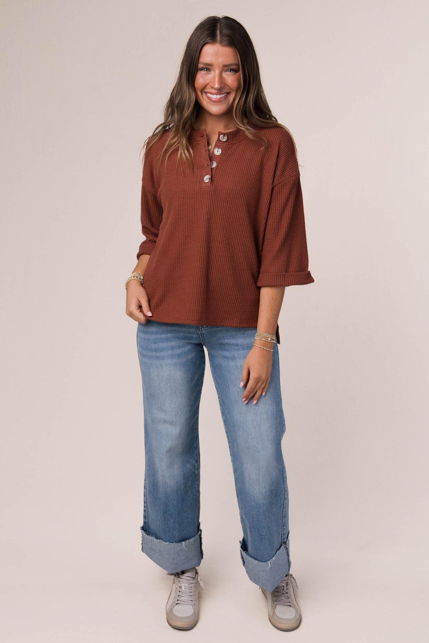 Waffle Knit Henley Top *Final Sale*