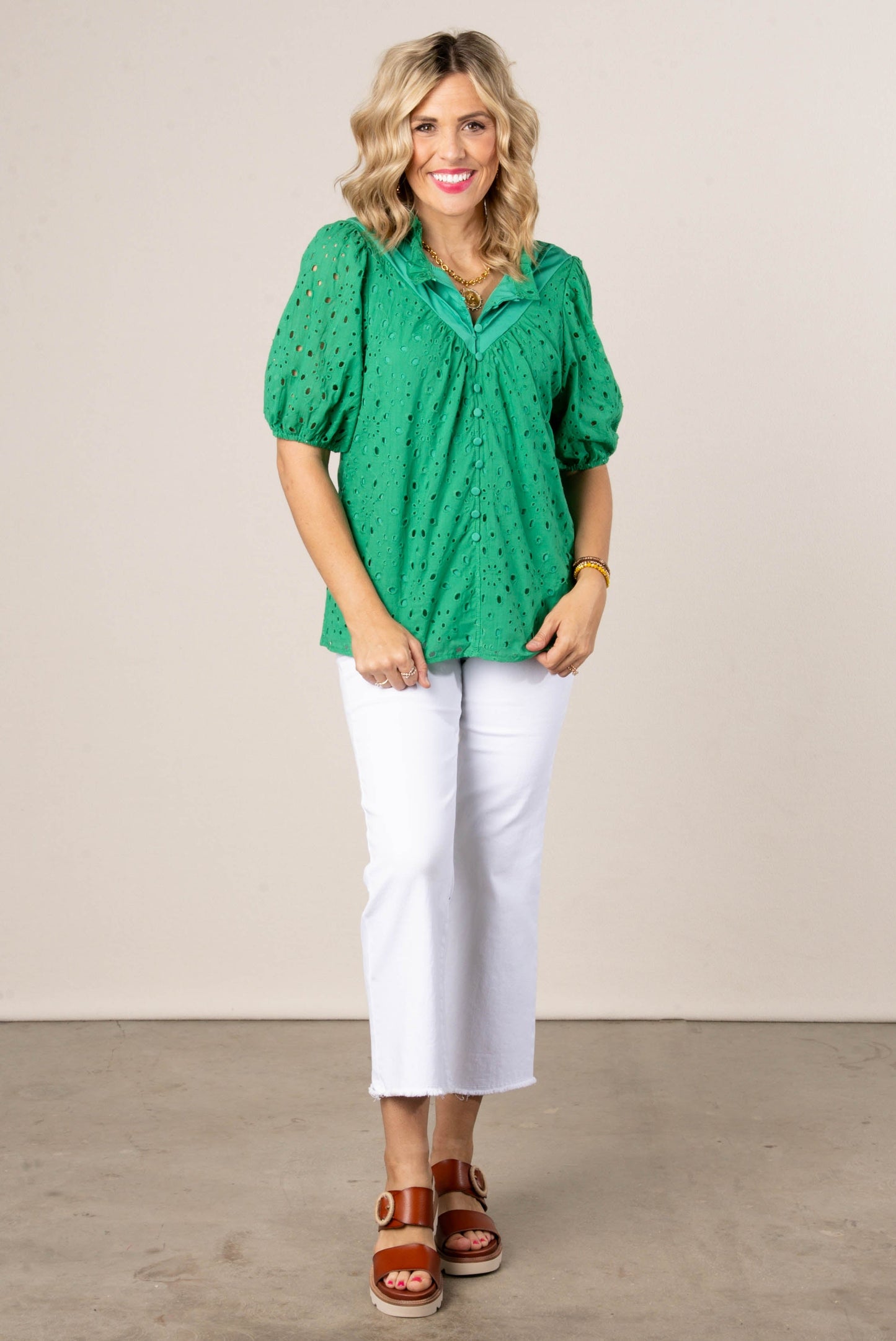 Georgia Mae Eyelet Bubble Sleeve Blouse