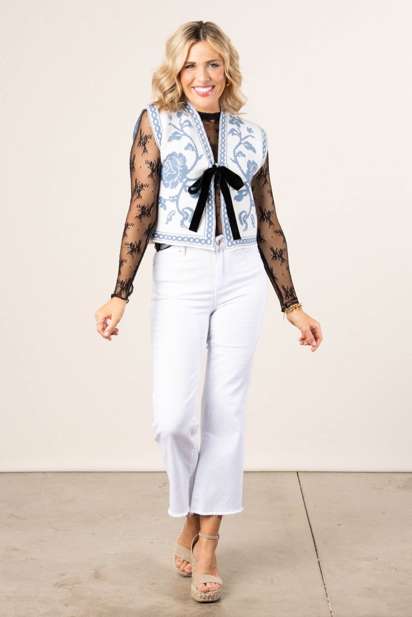 Floral Bow Front Sweater Vest
