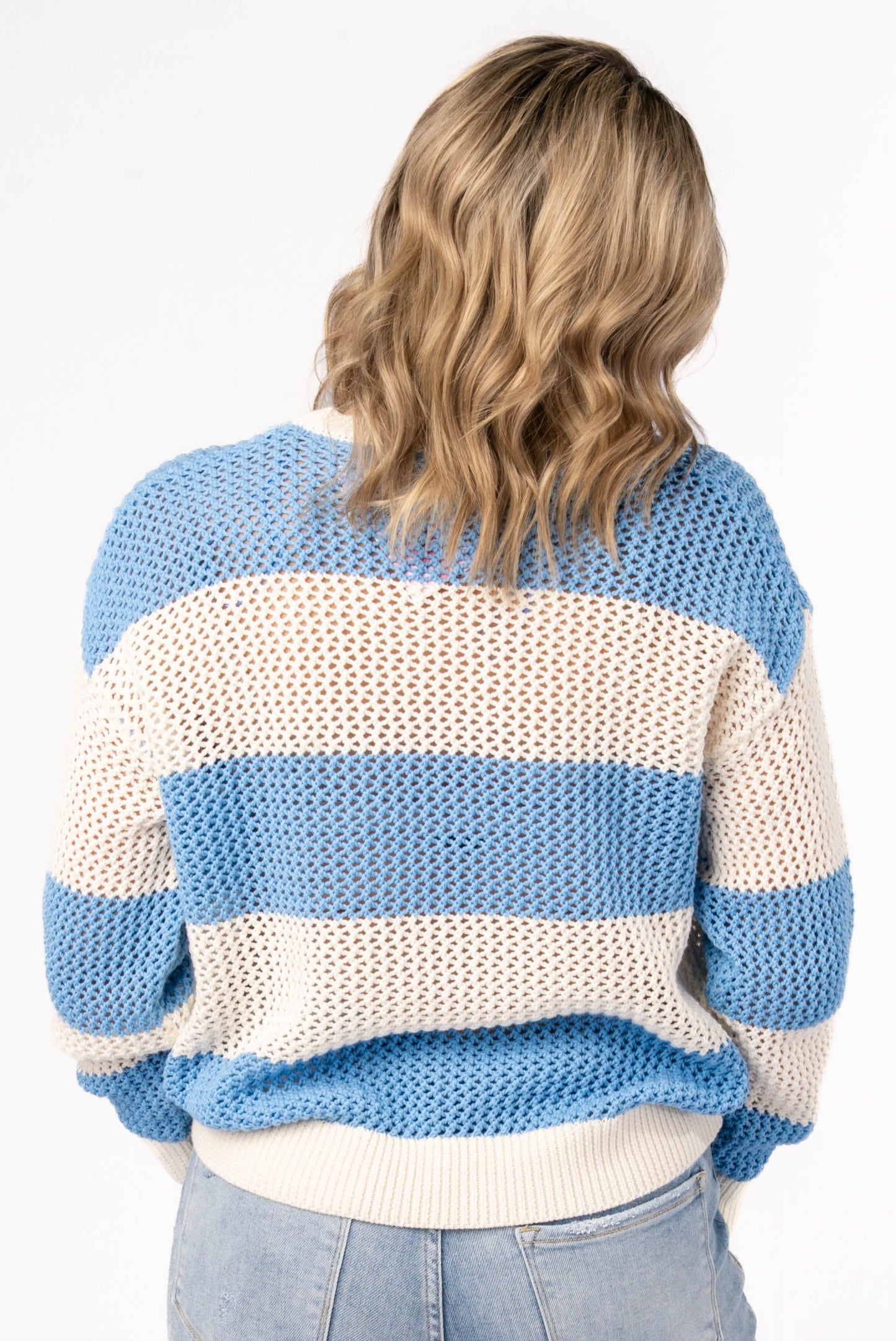 Wide Striped Open Knit Sweater