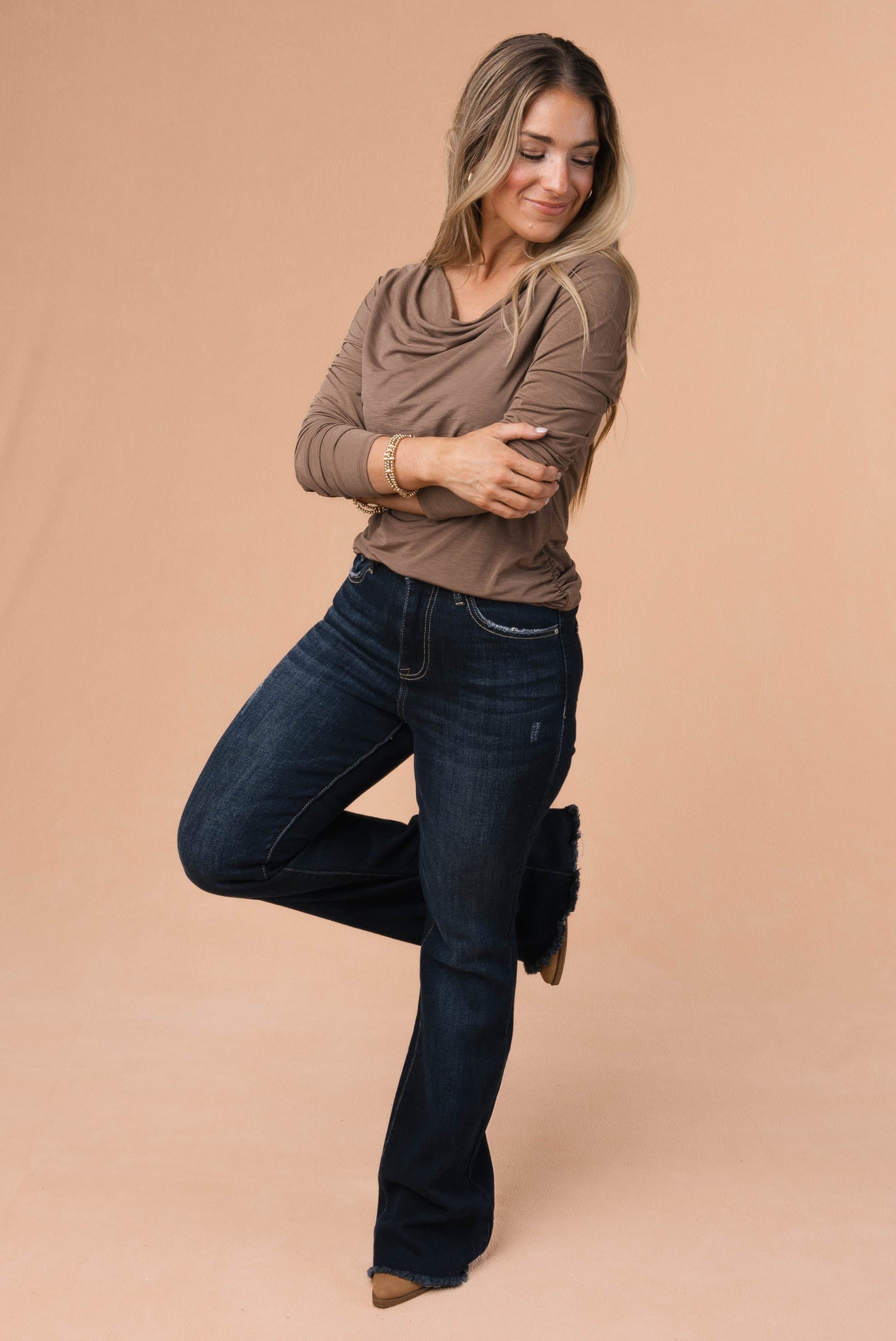 Draped Neck Ruched Side Top *Final Sale*