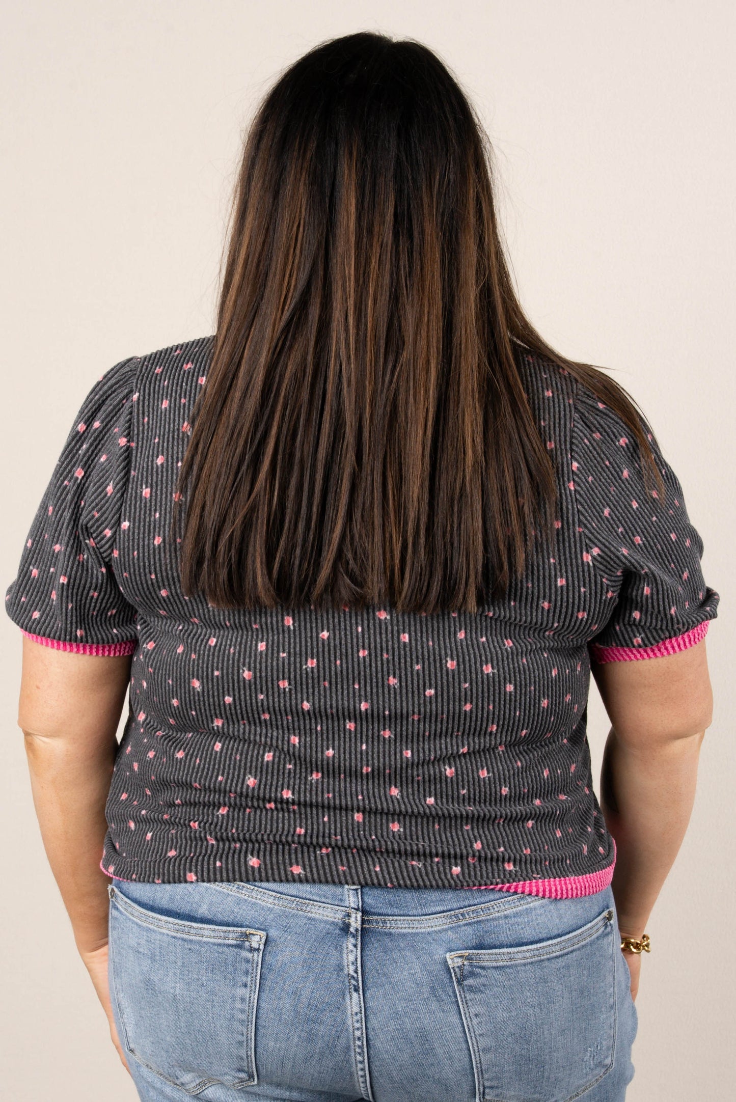 Ribbed Floral Bow Front Top *Final Sale*