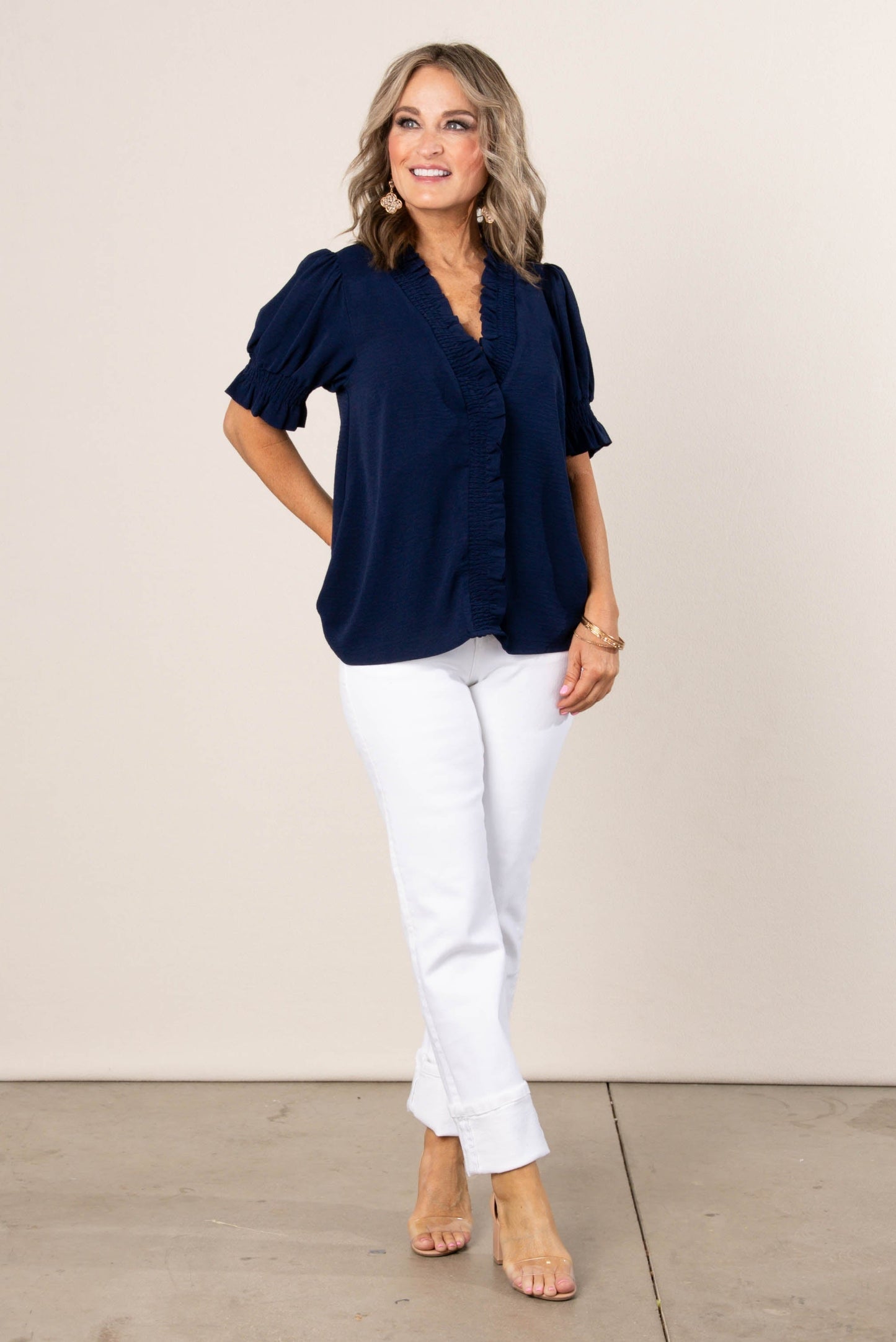Smocked Ruffle Edge Blouse