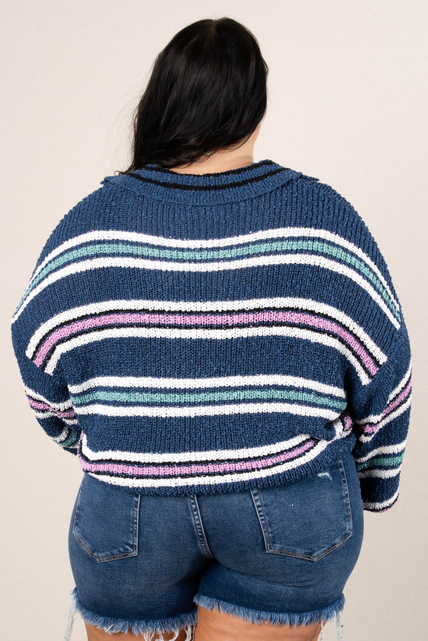 Striped Knit Collared Sweater