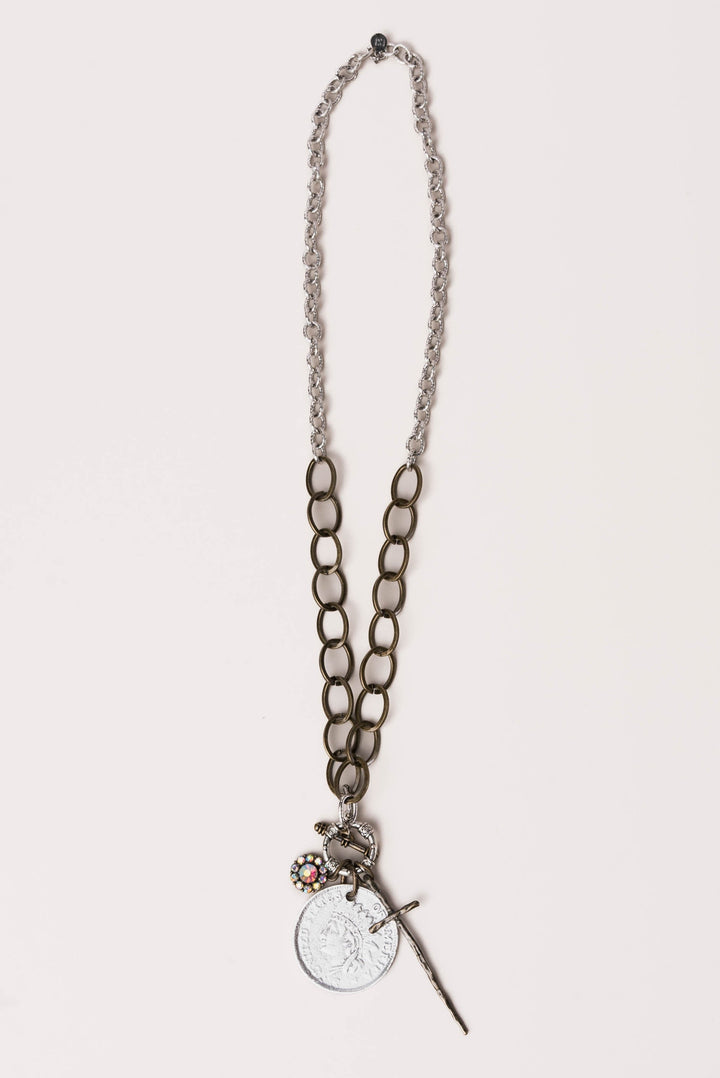 Mixed Chain Coin + Charm Pendant Necklace