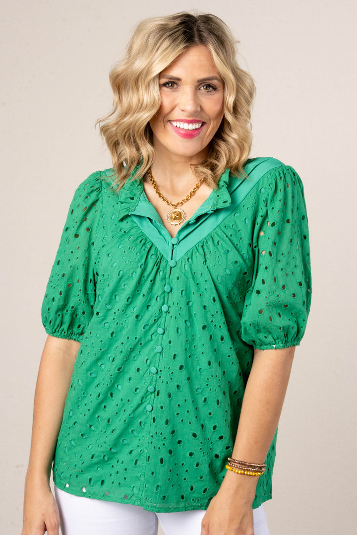Georgia Mae Eyelet Bubble Sleeve Blouse