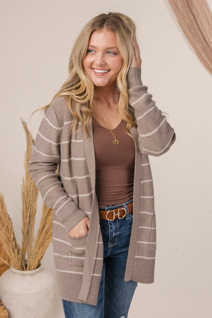 Striped Open Front Cardigan