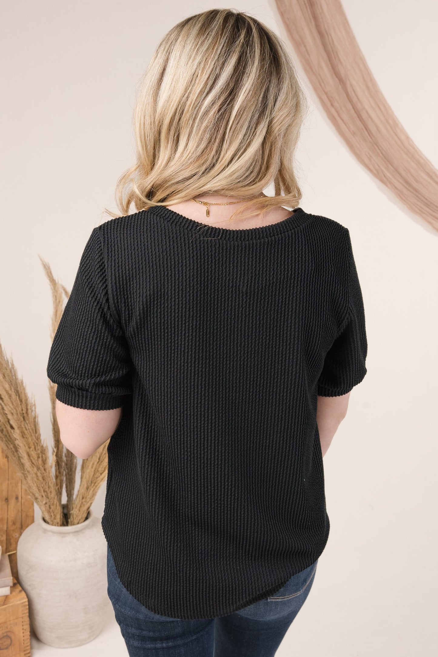 Ribbed Puff Sleeve Top