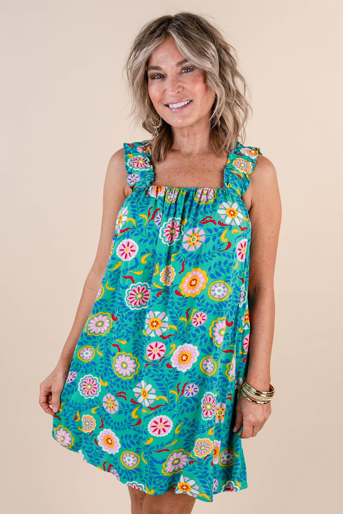 Floral Ruffle Shoulder Dress *Final Sale*