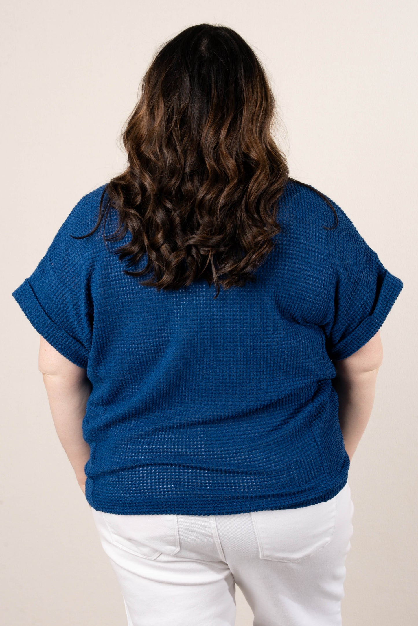 Waffle Knit Cuffed Sleeve Top