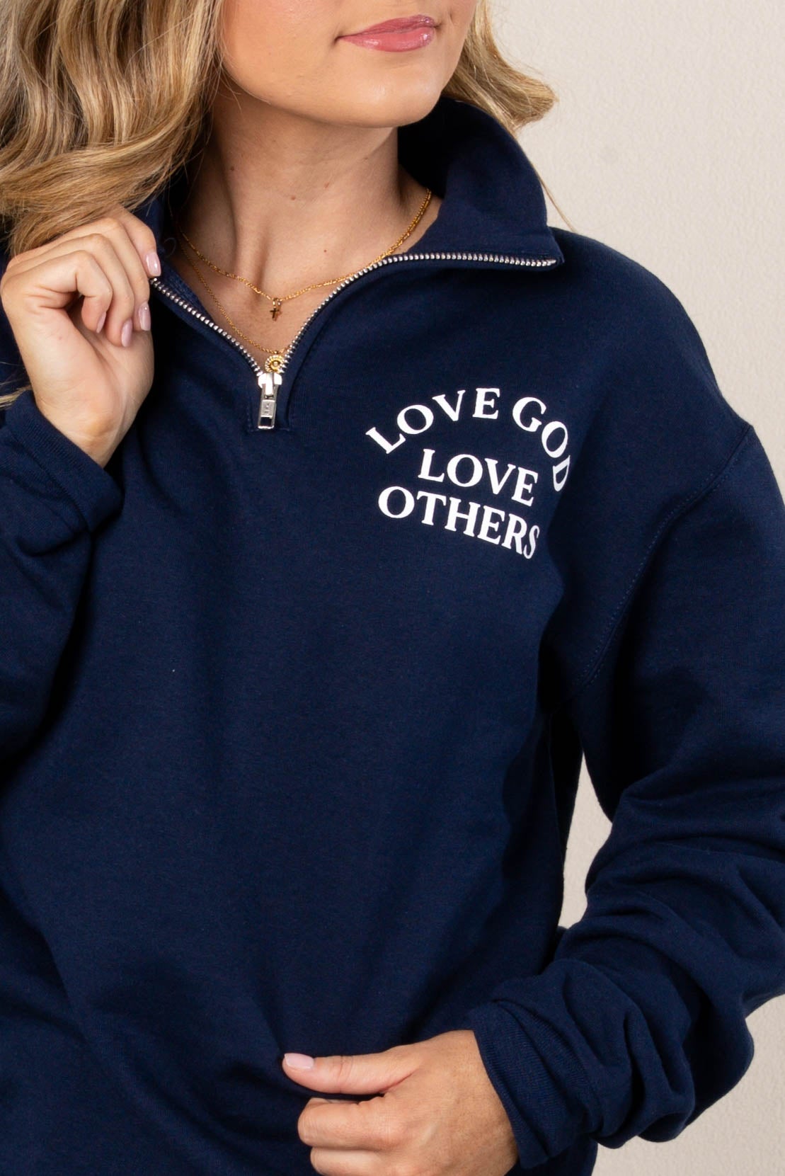 Love God Love Others Quarter Zip Graphic Sweatshirt