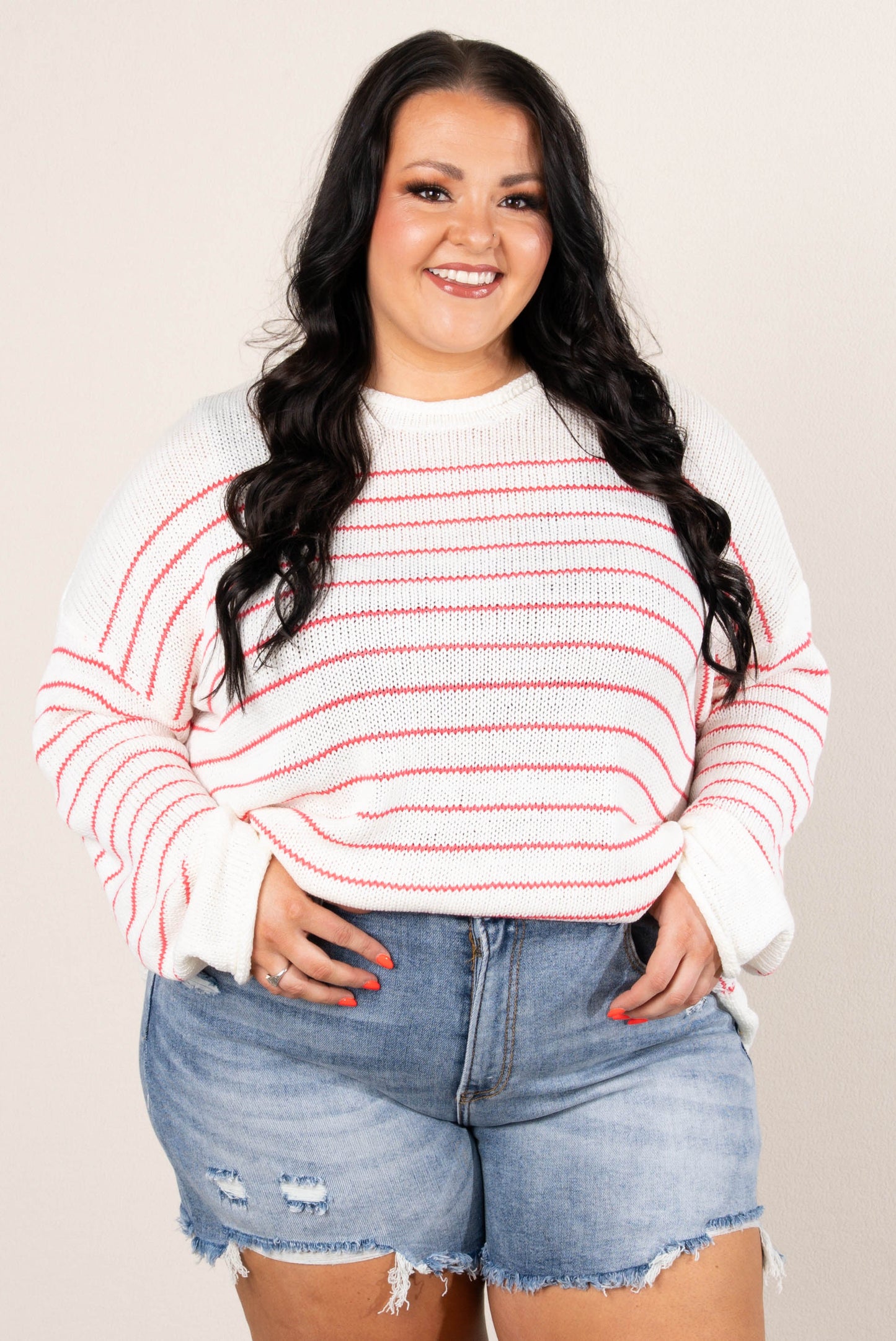Striped Rolled Hem Sweater