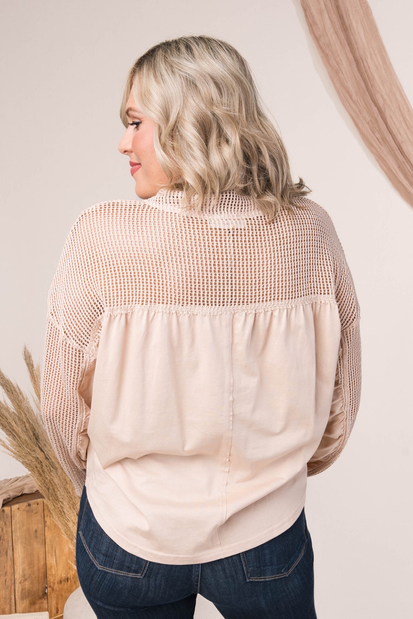 Contrast Knit Snap Neck Top