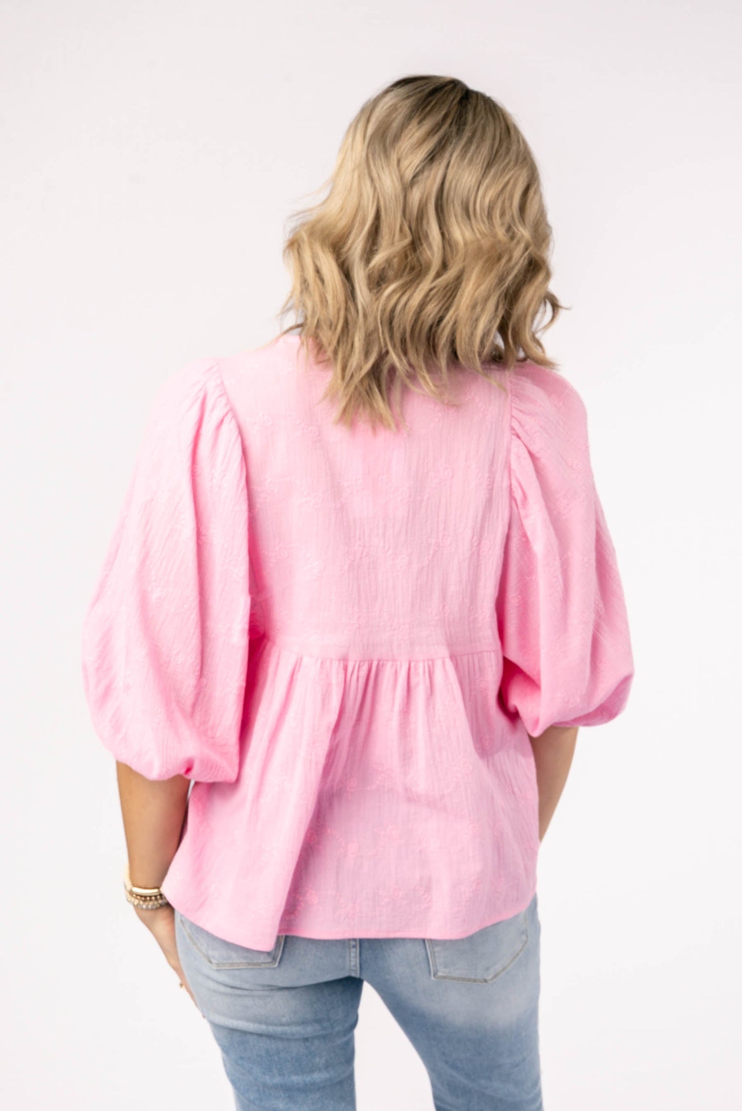 Floral Eyelet Tie Front Blouse